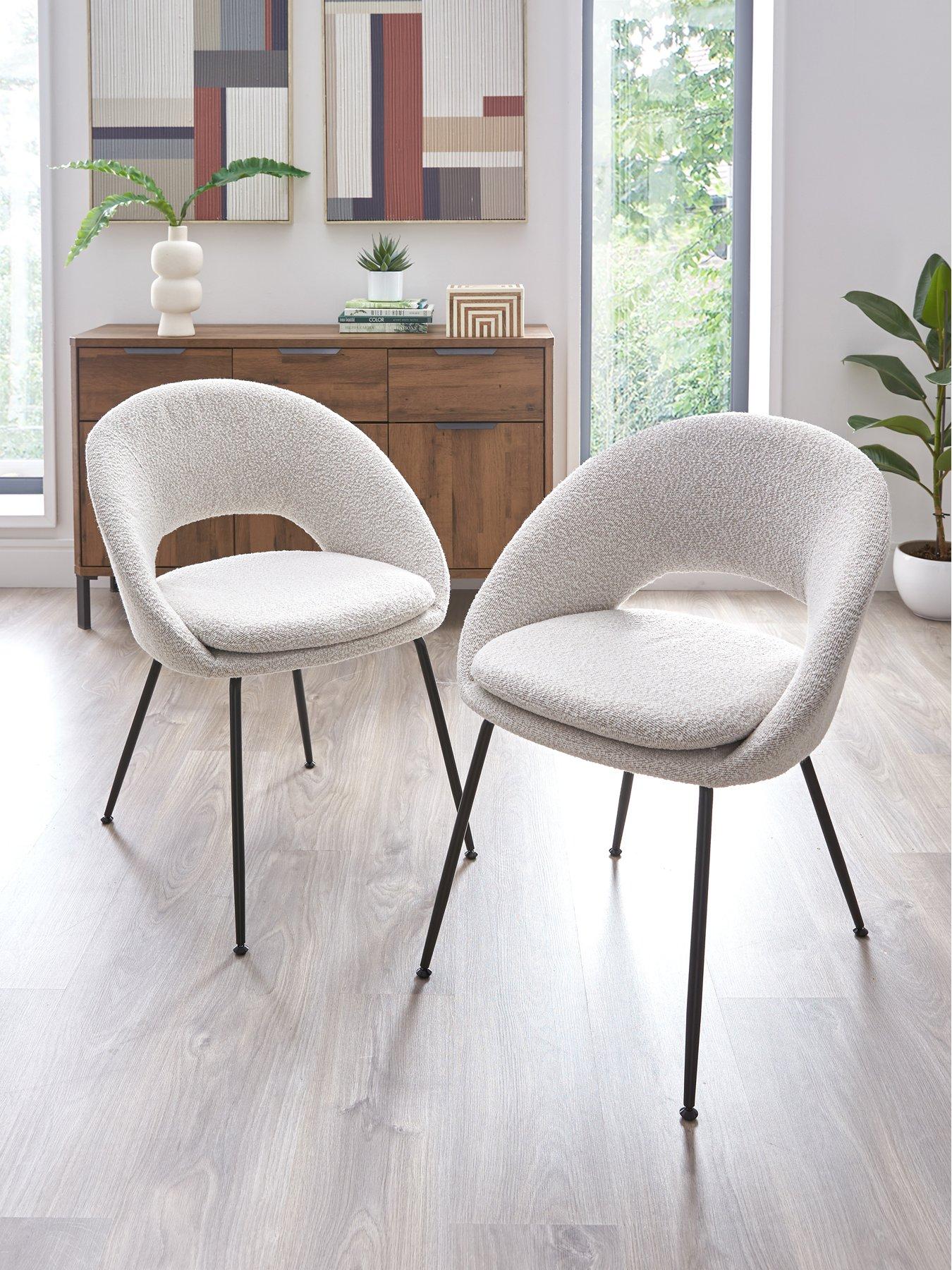 Very Home Pair of Aurelia Boucle Dining Chairs - Cream/Black - FSC® Certified