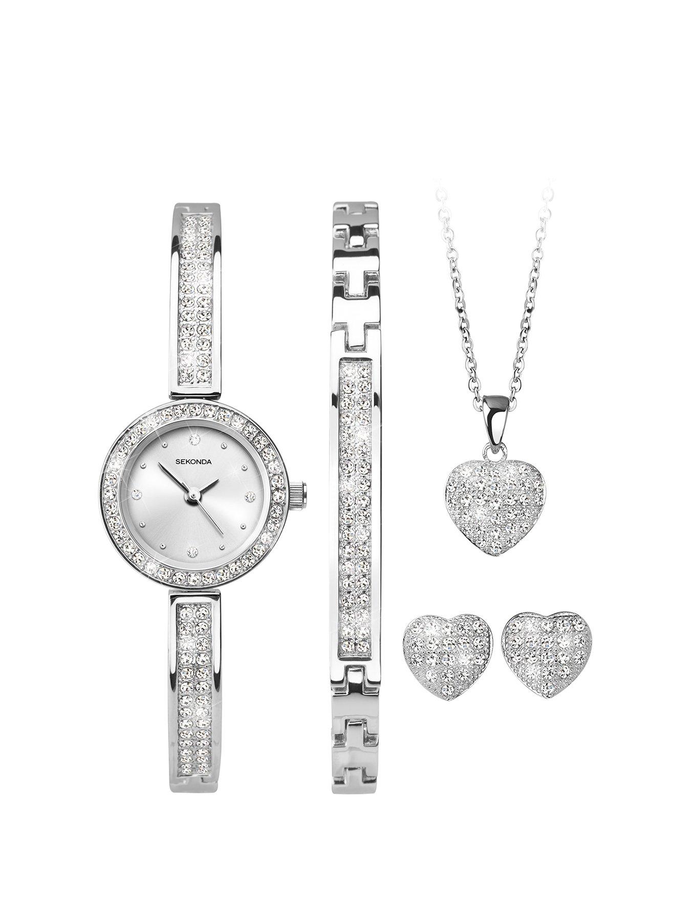 Sekonda Women's Sparkle Silver Alloy Bracelet Watch with Silver Dial Analogue Gift Set