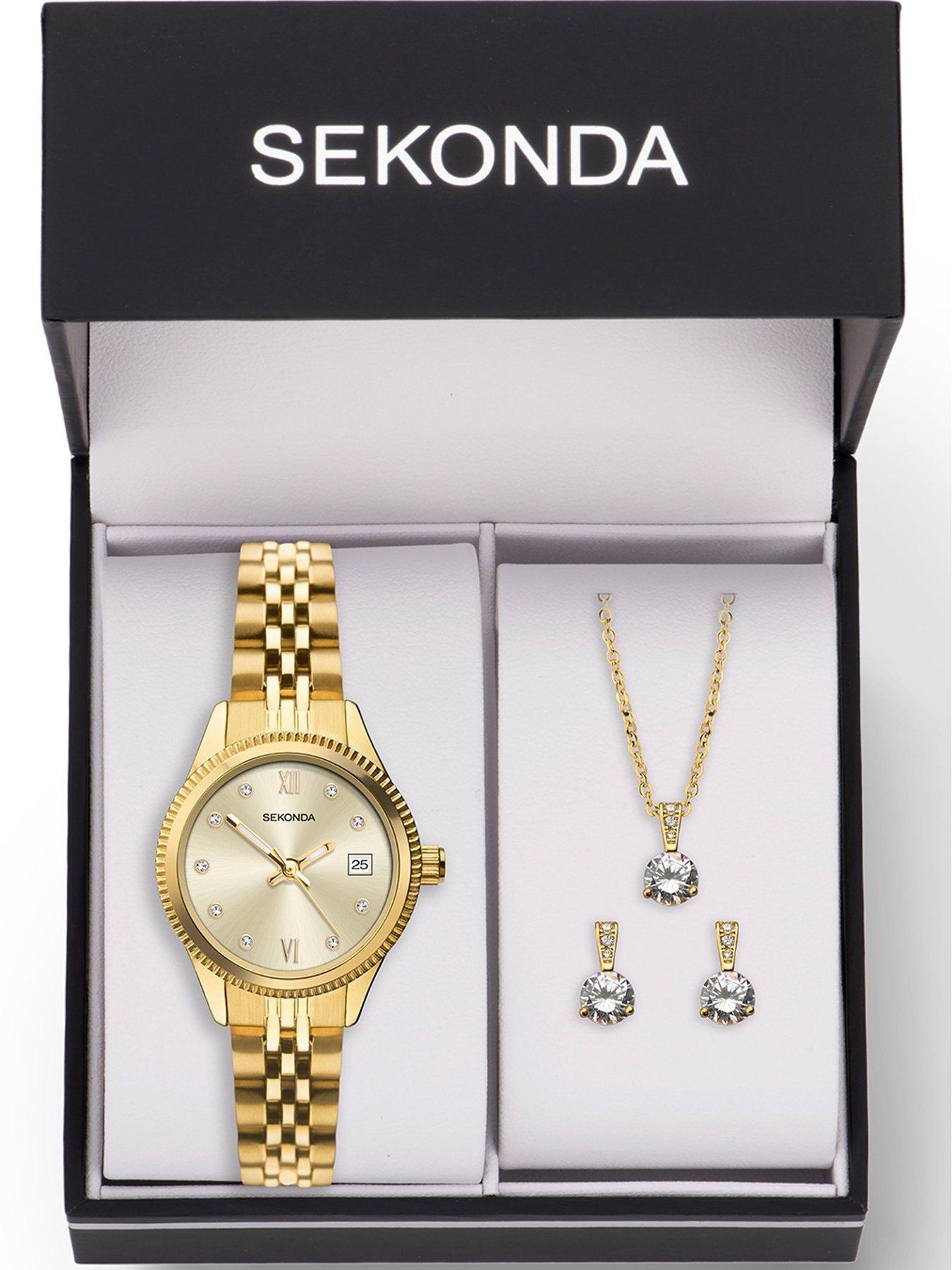  image of sekonda-womens-classic-gold-stainless-steel-bracelet-with-champagne-dial-analogue-gift-set