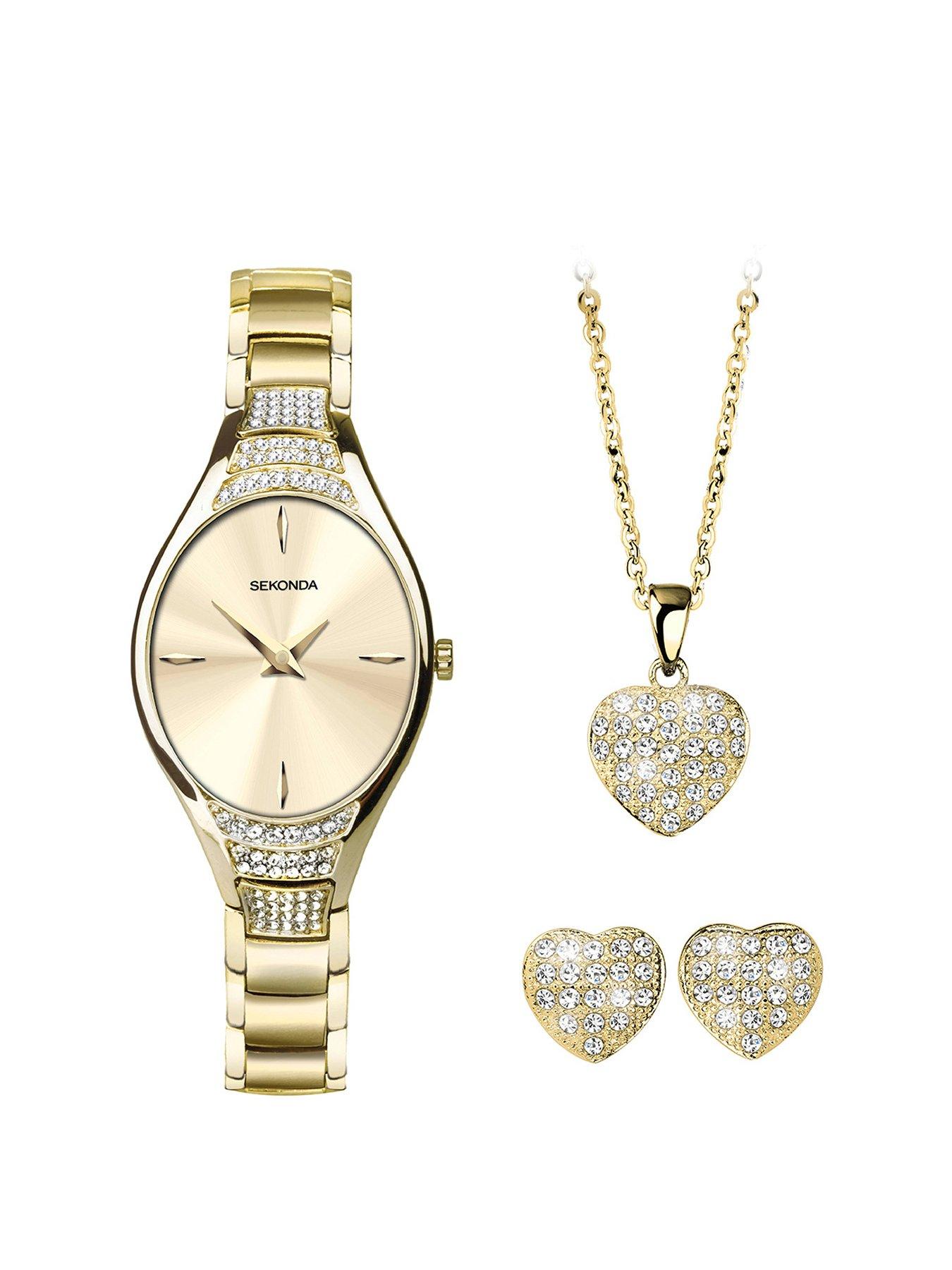 undefined Womens Sparkle Gold Alloy Bracelet with Champagne Dial Analogue Gift Set
