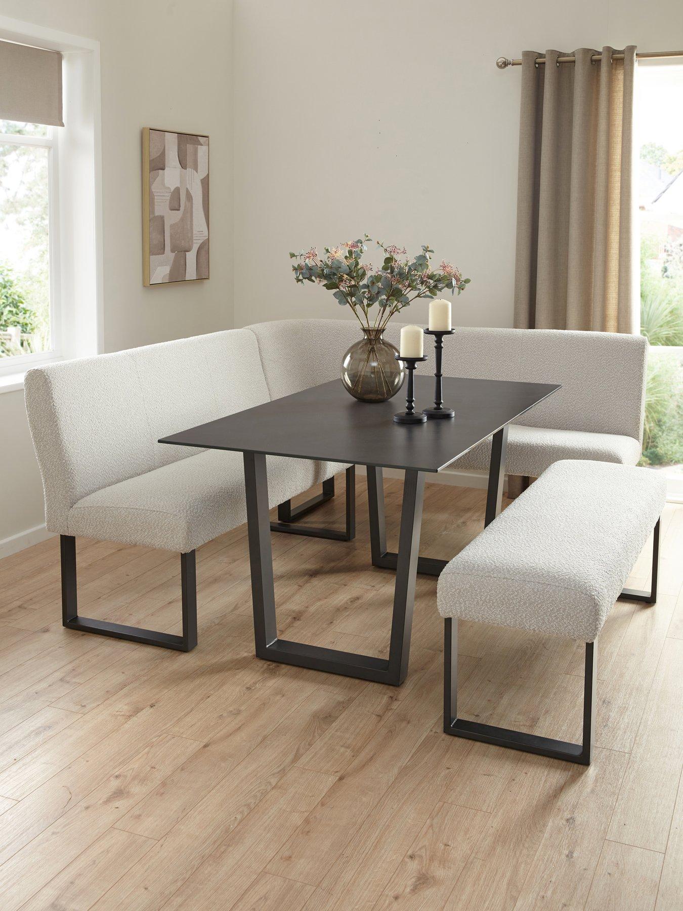 The Very Collection Nevada 160 cm Long Dining Table + Corner Seat and Bench Dining Set - Black/Cream - FSC® Certified