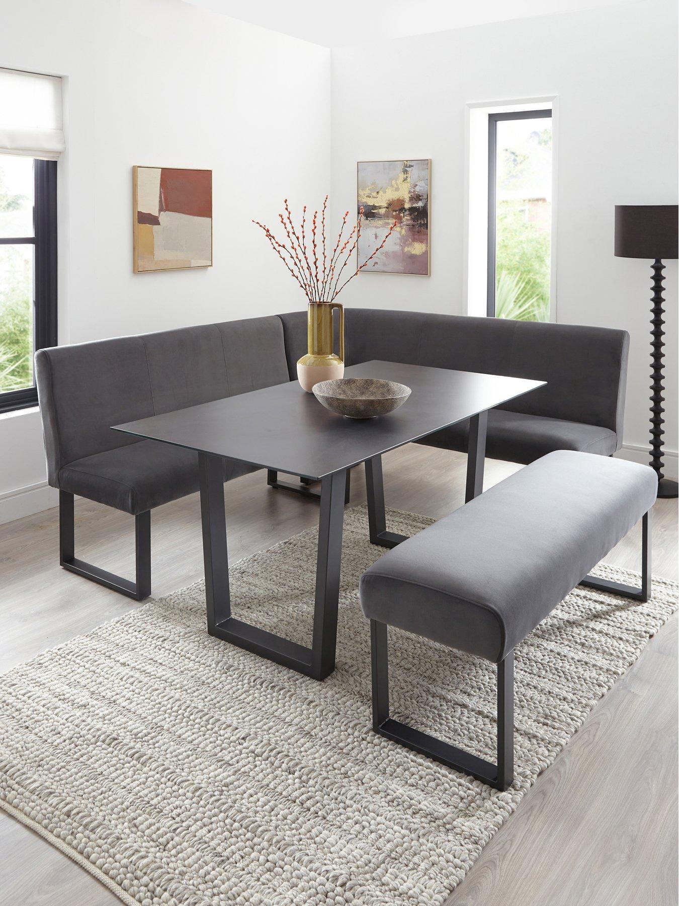 Nevada 160 cm Long Dining Table + Corner Seat and Bench Dining Set - Grey - FSC® Certified