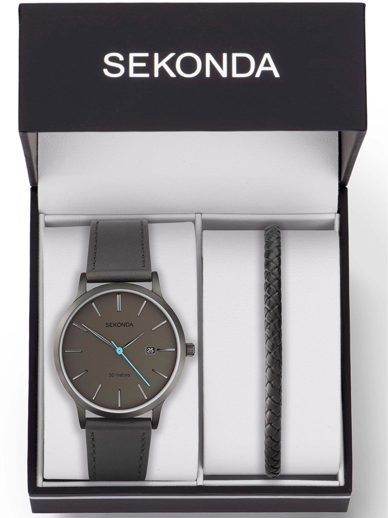 Image 3 of 6 of Sekonda Mens Leather Bracelet Watch With Dial Analogue Gift Set - Dark Grey