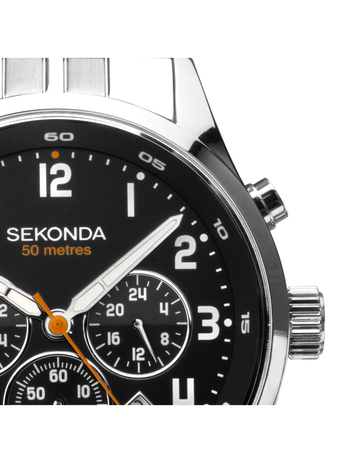 Image 2 of 6 of Sekonda Men's Silver Stainless Steel Bracelet Watch&nbsp;with Black Dial Chronograph Gift Set