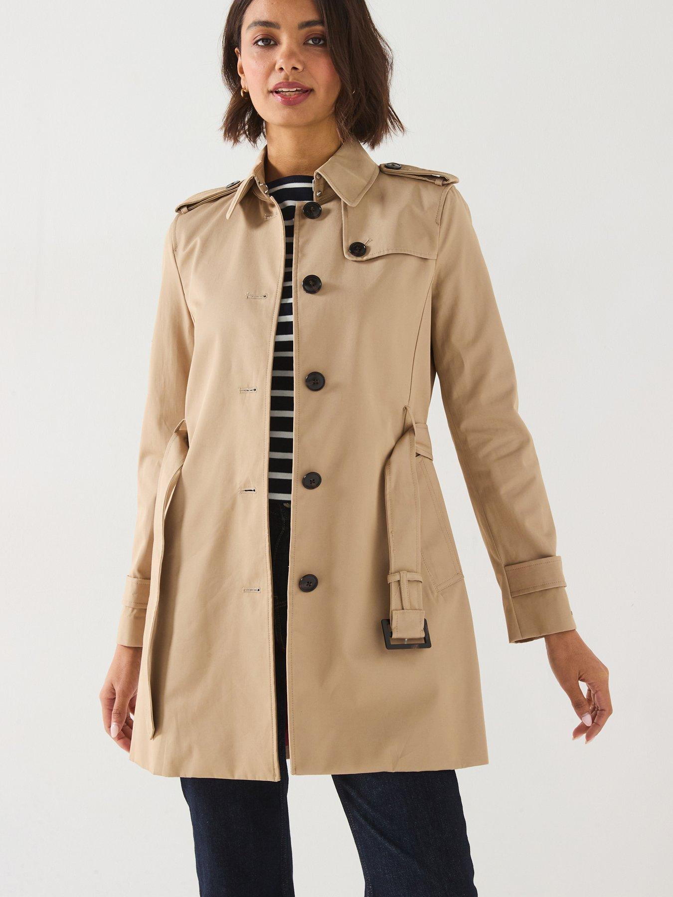 Image 1 of 6 of Tommy Hilfiger Womens Heritage Regular Fit Belted Single Breasted Trench Coat - Beige
