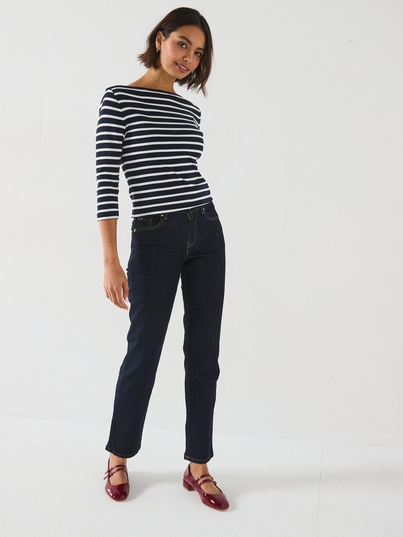 Image 3 of 5 of Tommy Hilfiger Slim Ree-quarter Sleeve Boat Neck T-shirt - Navy Blue