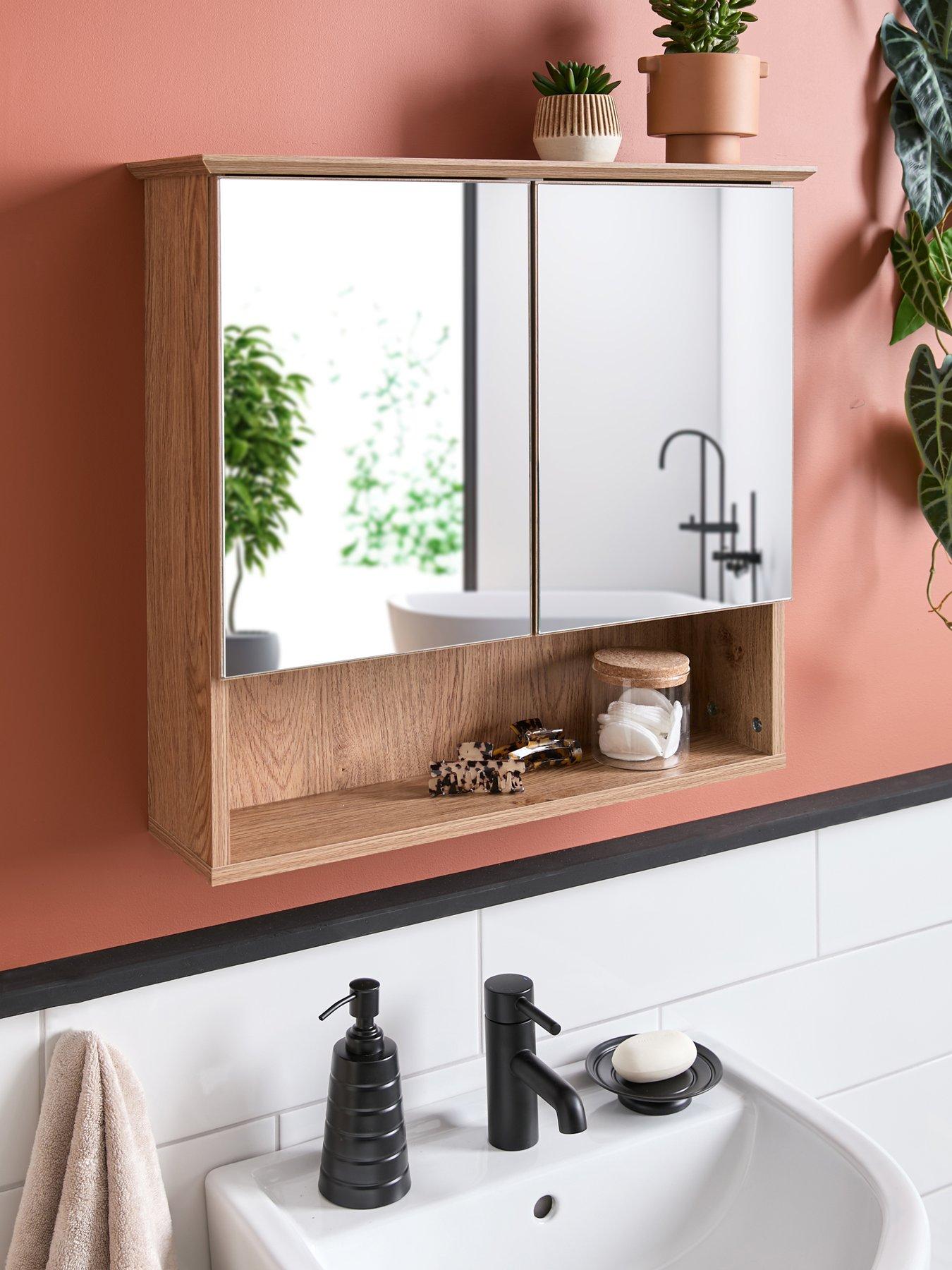 Very Home Pinnock Mirrored Bathroom Wall Cabinet - Oak