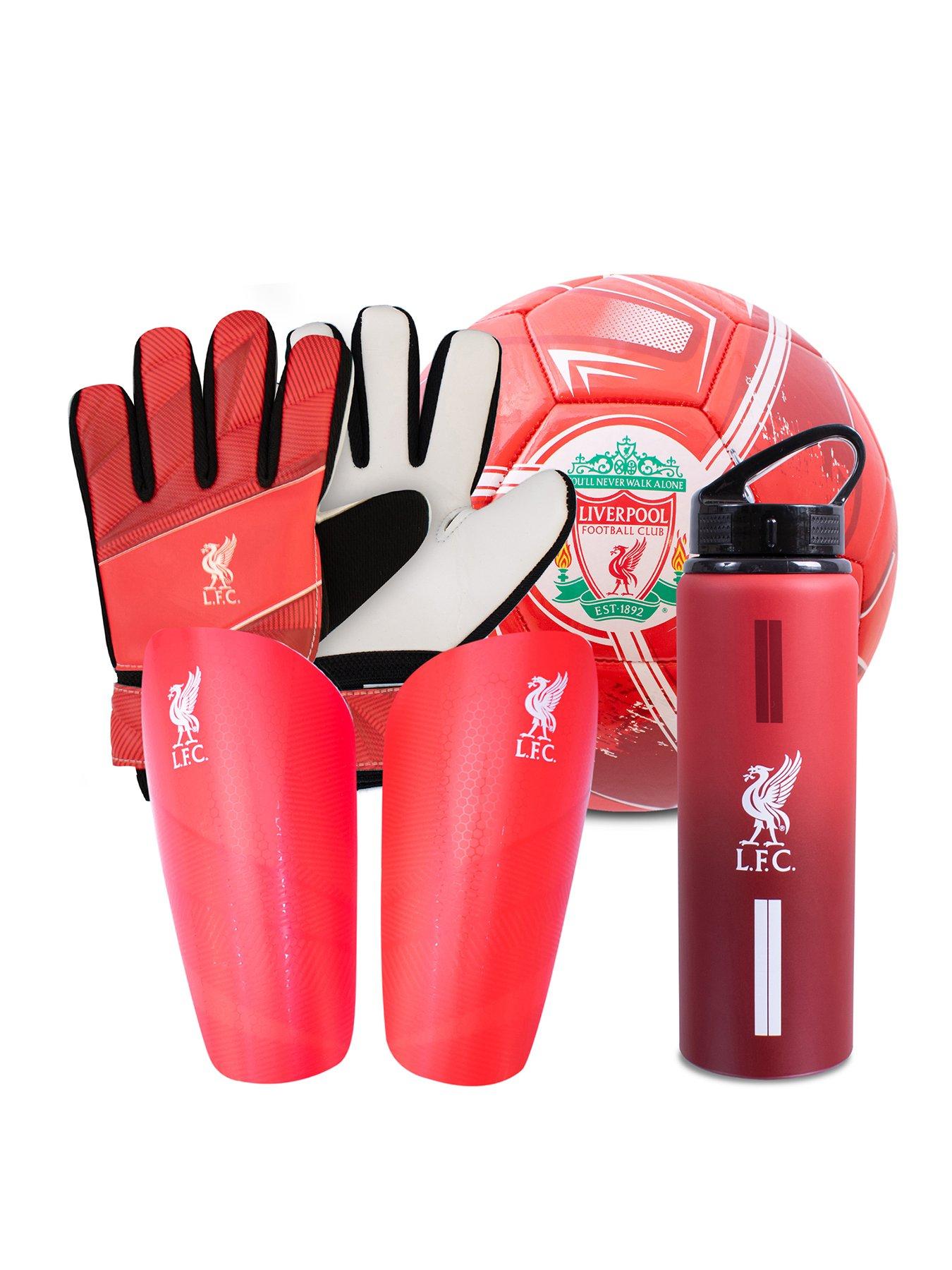Football Bundle: 750ml Aluminium Bottle, Shin Pads, Goalkeeper Gloves  &  Size 5 Turbine Ball