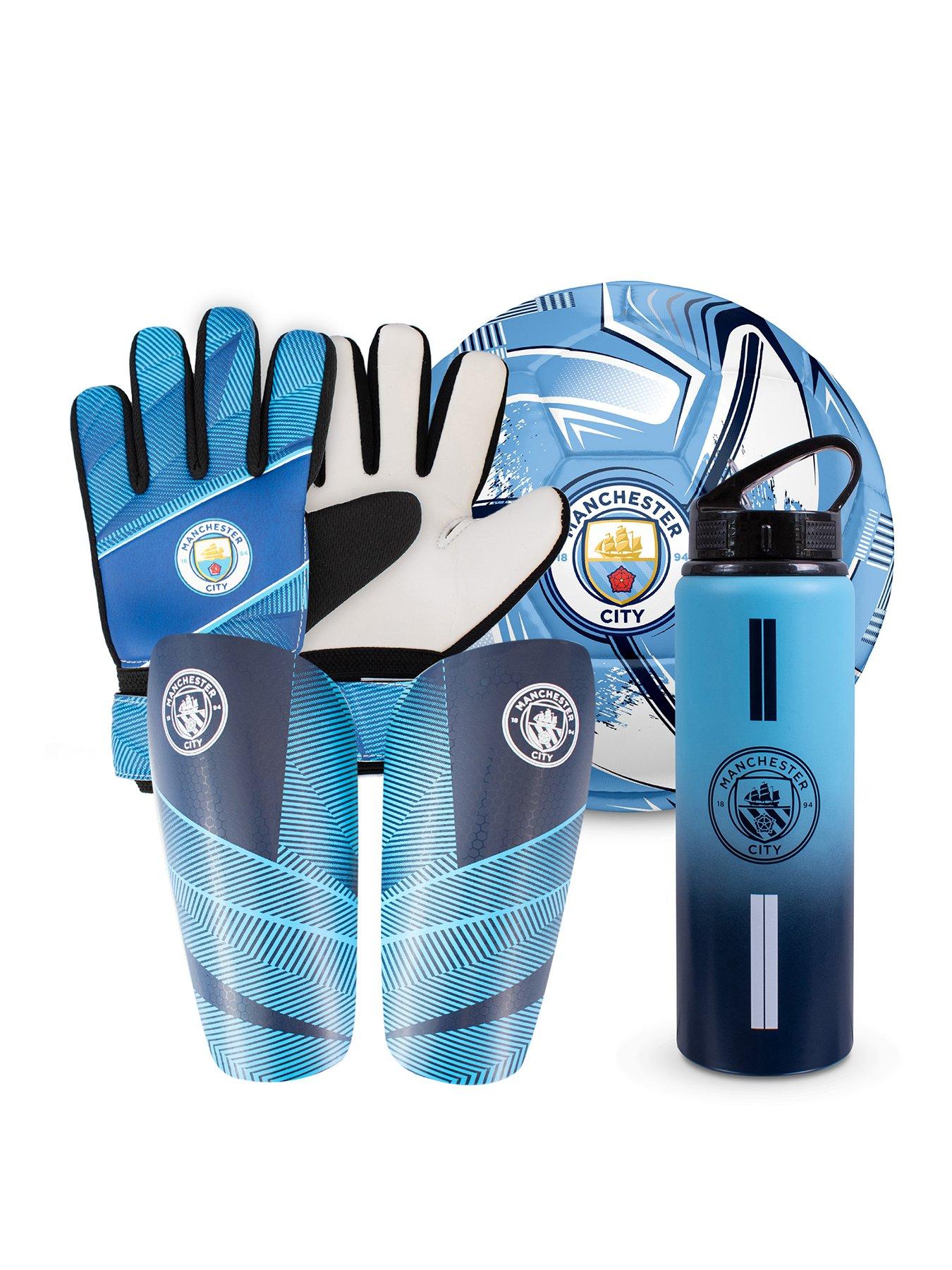 undefined Football Bundle: 750ml Aluminium Bottle, Shin Pads, Goalkeeper Gloves  &  Size 5 Turbine Ball