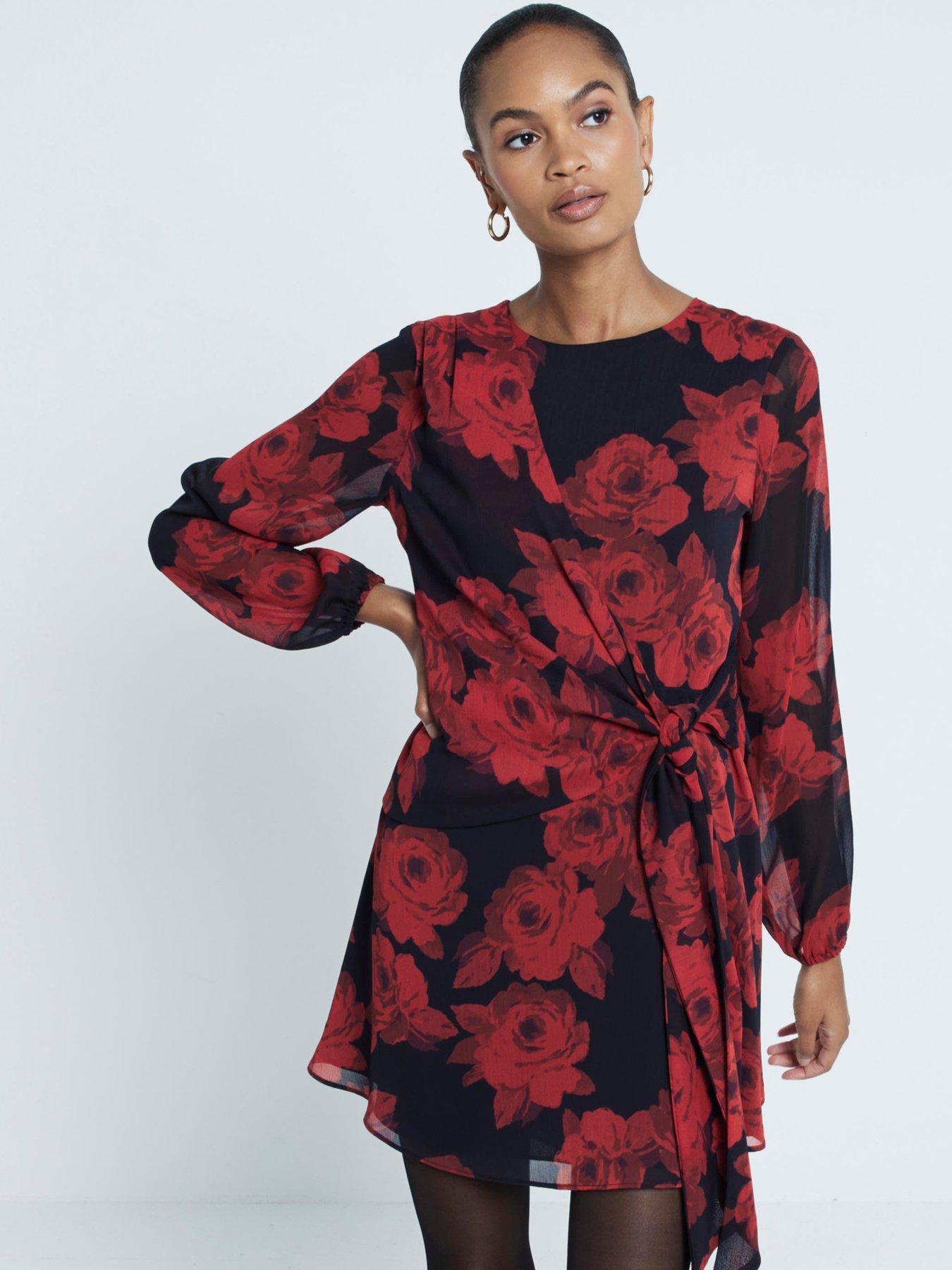 undefined Tie Front Tea Dress - Red