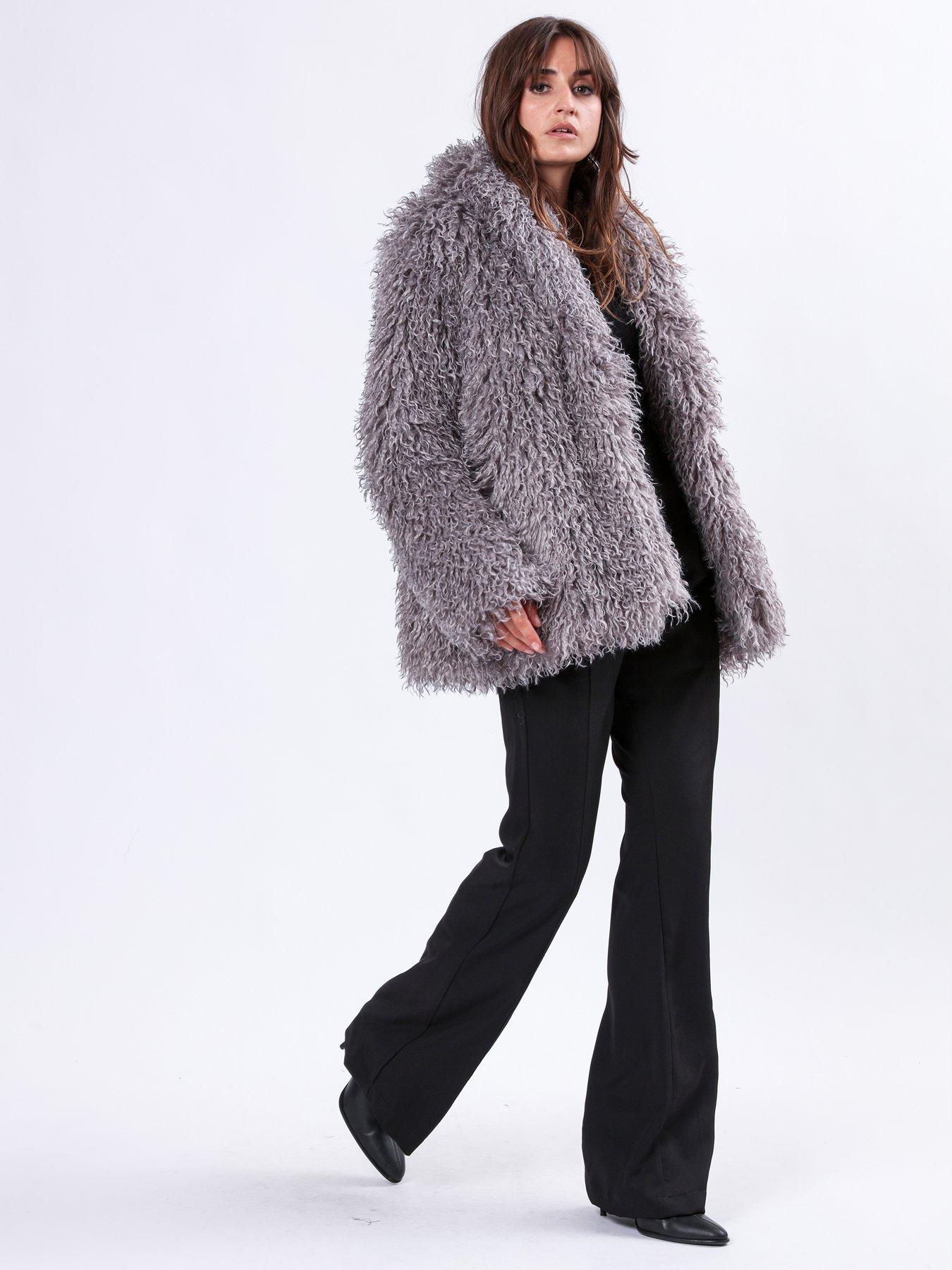 Religion Short Faux Fur Coat Grey Littlewoods