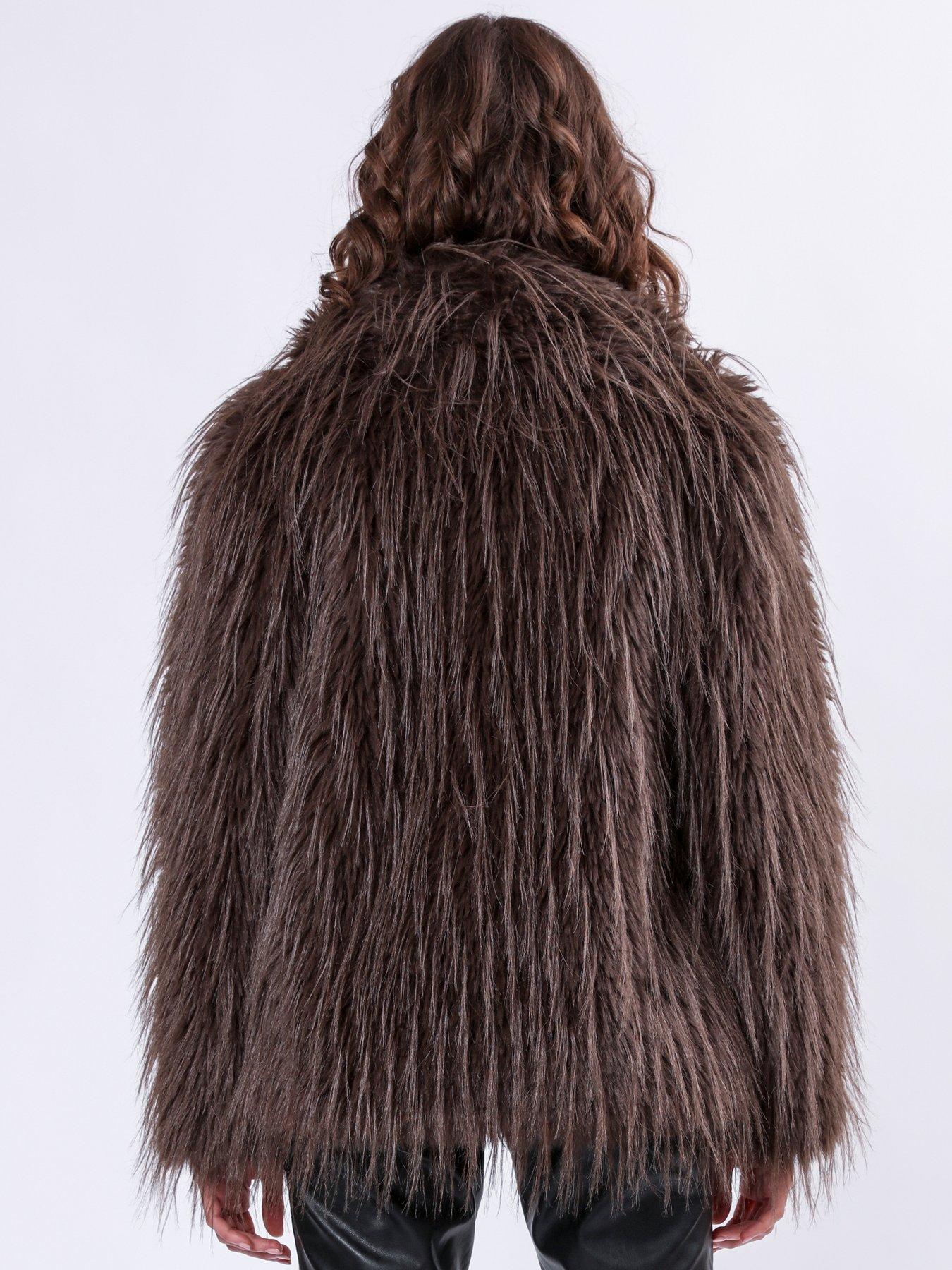  image of religion-short-faux-fur-coat-brown
