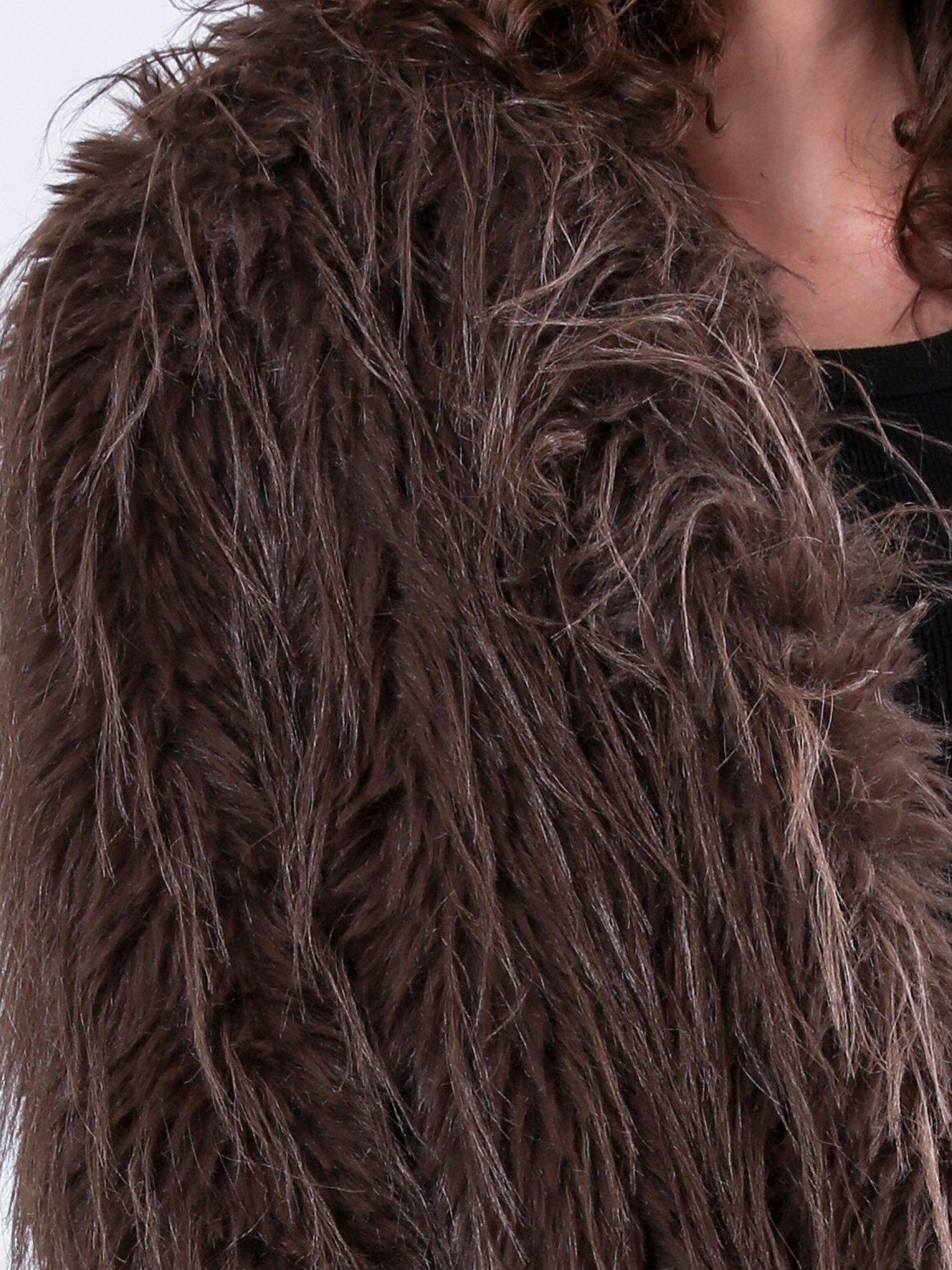  image of religion-short-faux-fur-coat-brown