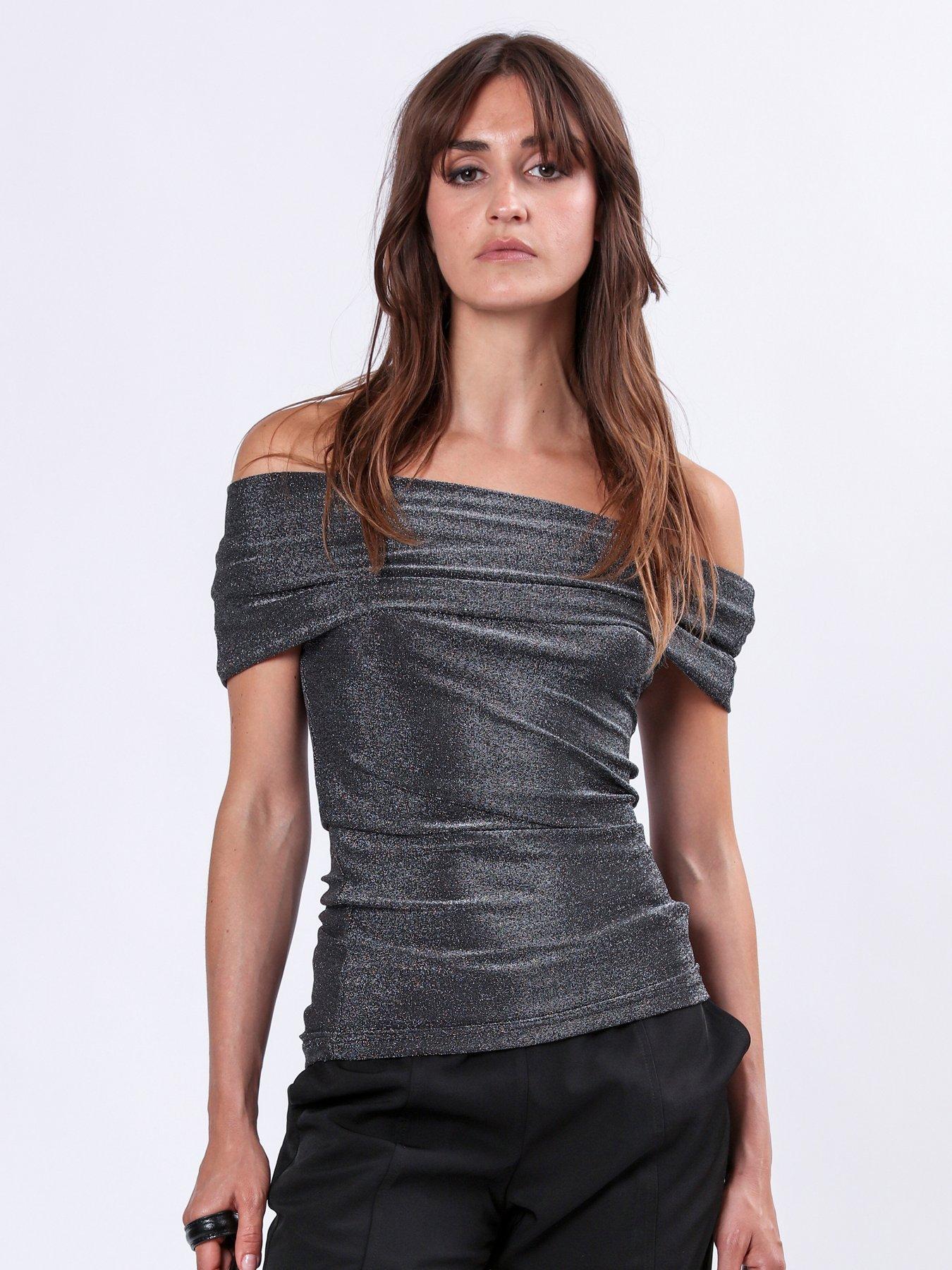 undefined Off The Shoulder Slinky Top - Grey