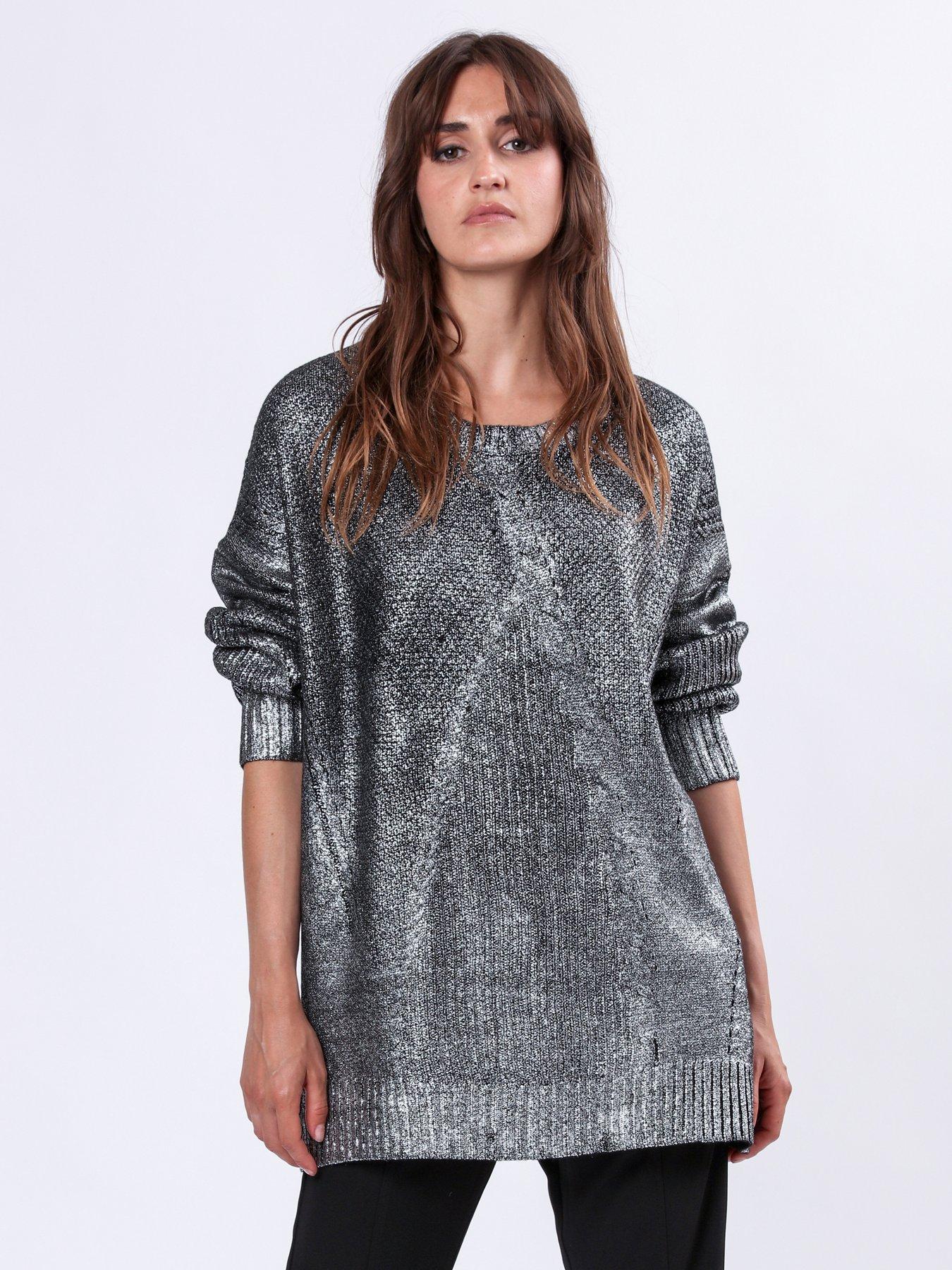 undefined Cable Knit Metallic Jumper - Silver