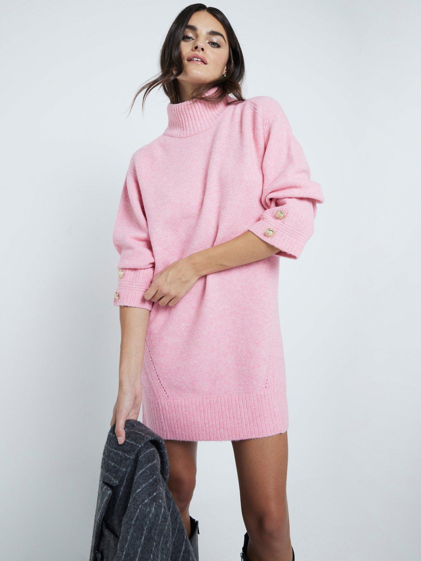 undefined High Neck Jumper Dress - Medium Pink