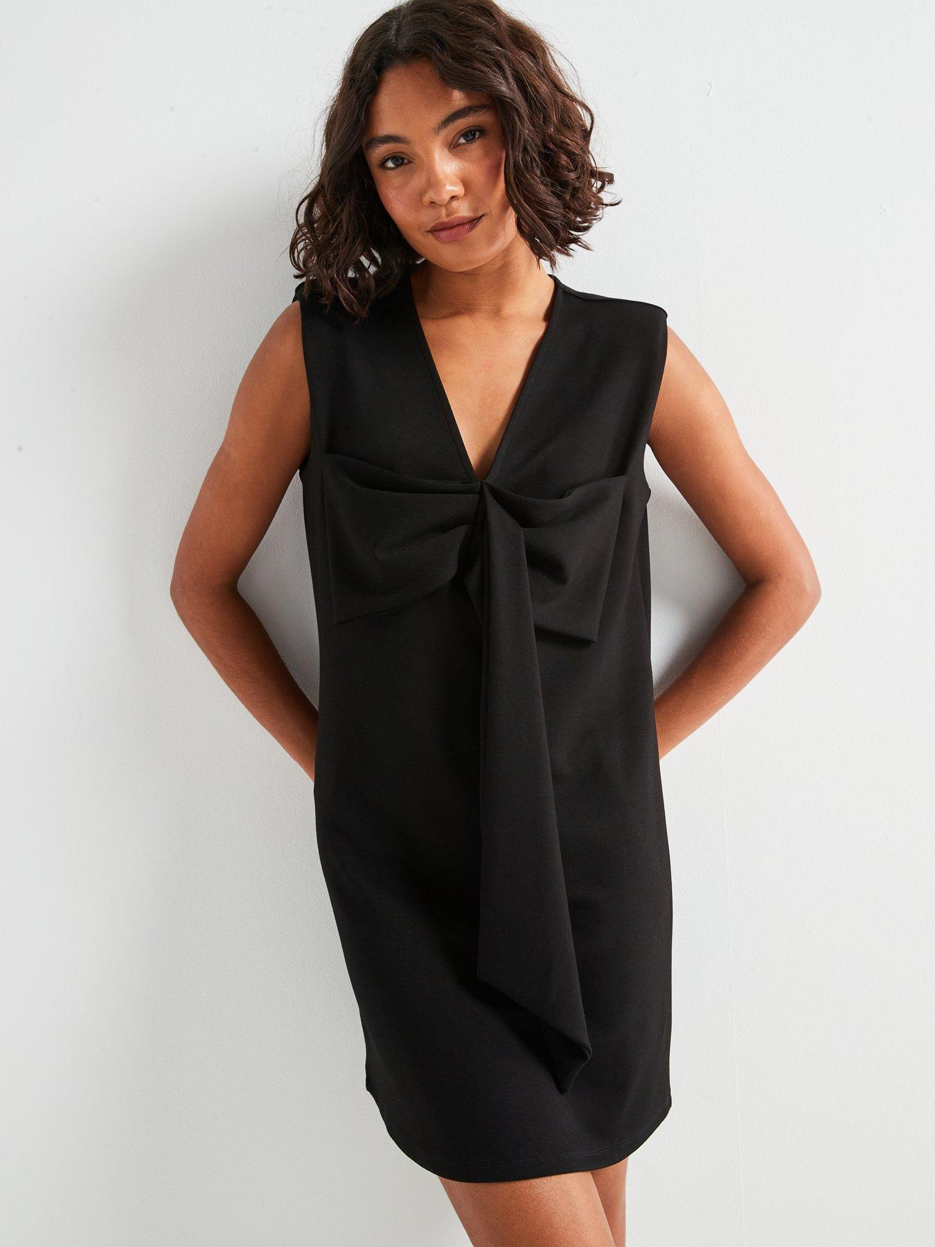  image of v-by-very-bow-front-mini-shift-dress-black