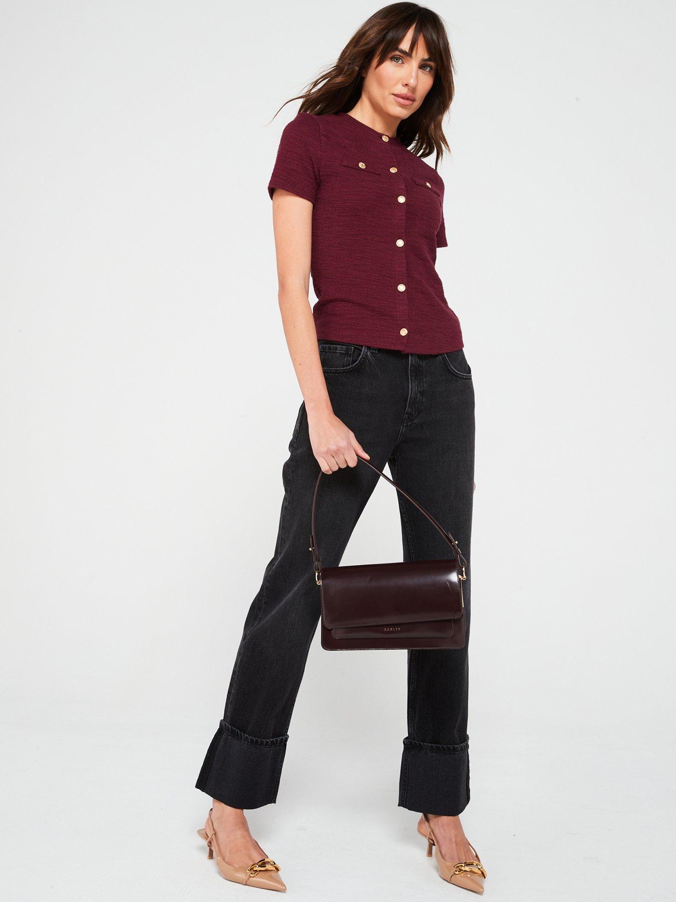  image of v-by-very-boucle-short-sleeve-cardigan-top-burgundy