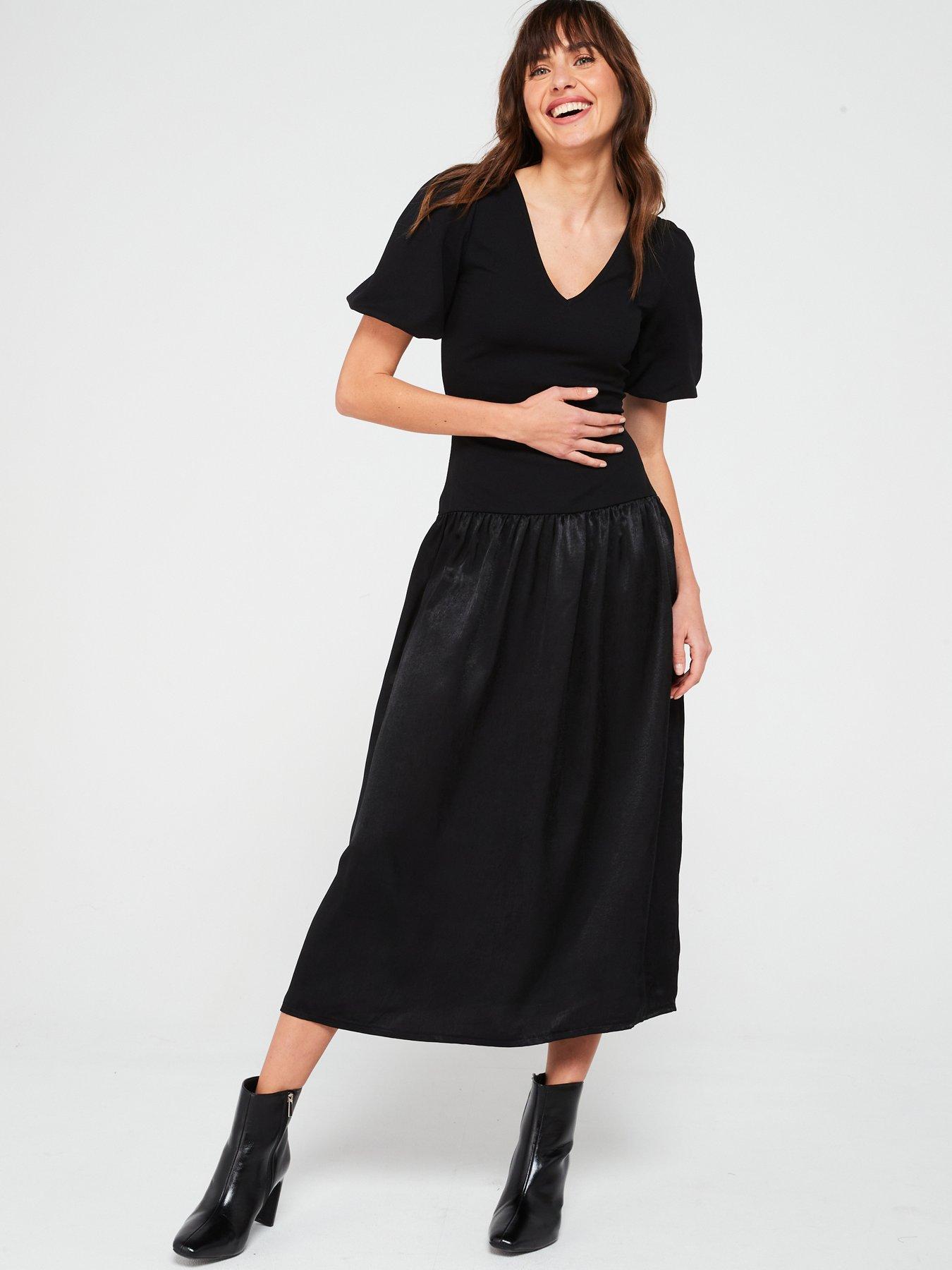 undefined Woven Mix Midaxi Dress - Black