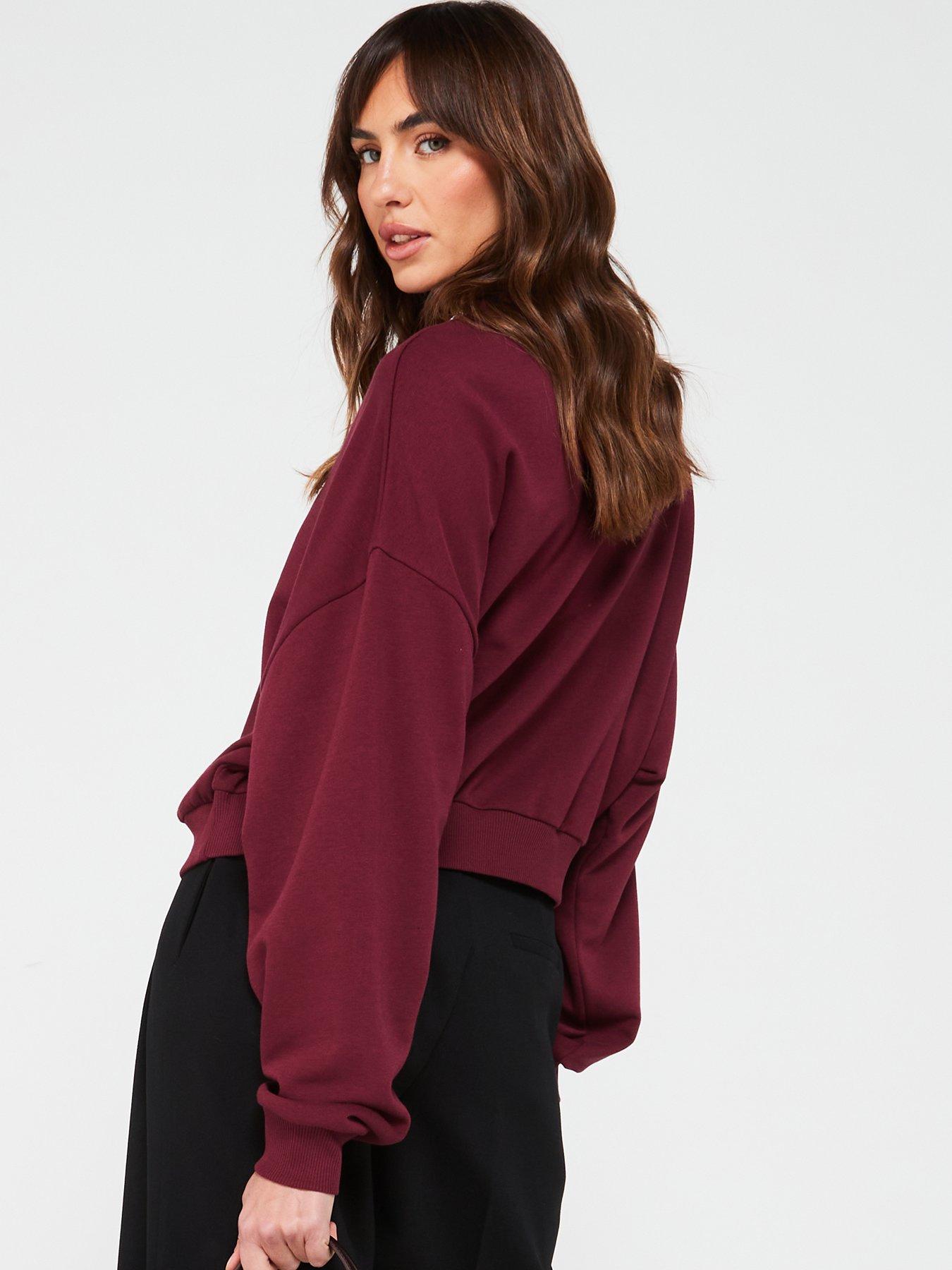  image of v-by-very-oversized-diamonte-trim-sweatshirt-burgundy