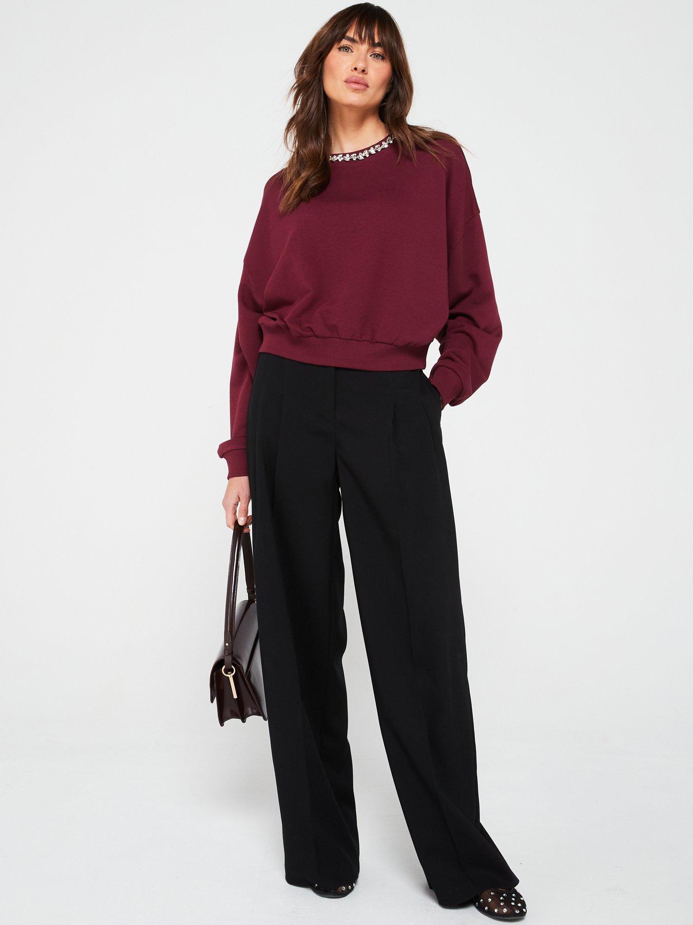  image of v-by-very-oversized-diamonte-trim-sweatshirt-burgundy