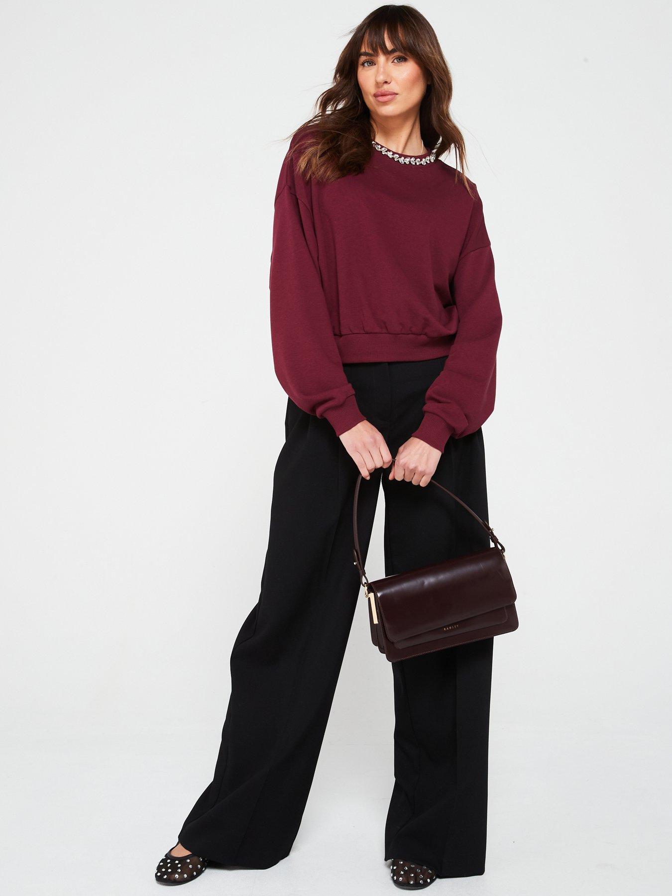  image of v-by-very-oversized-diamonte-trim-sweatshirt-burgundy