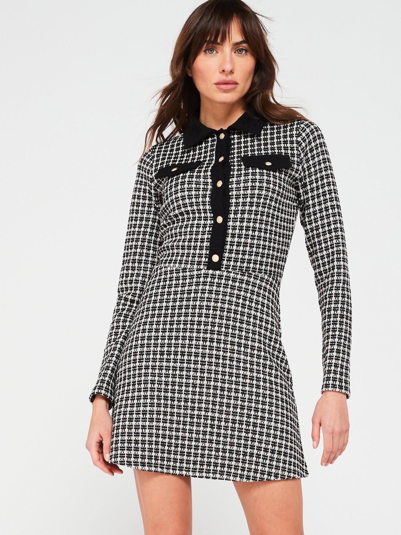 undefined Boucle Long Sleeve Mini Dress - Mono