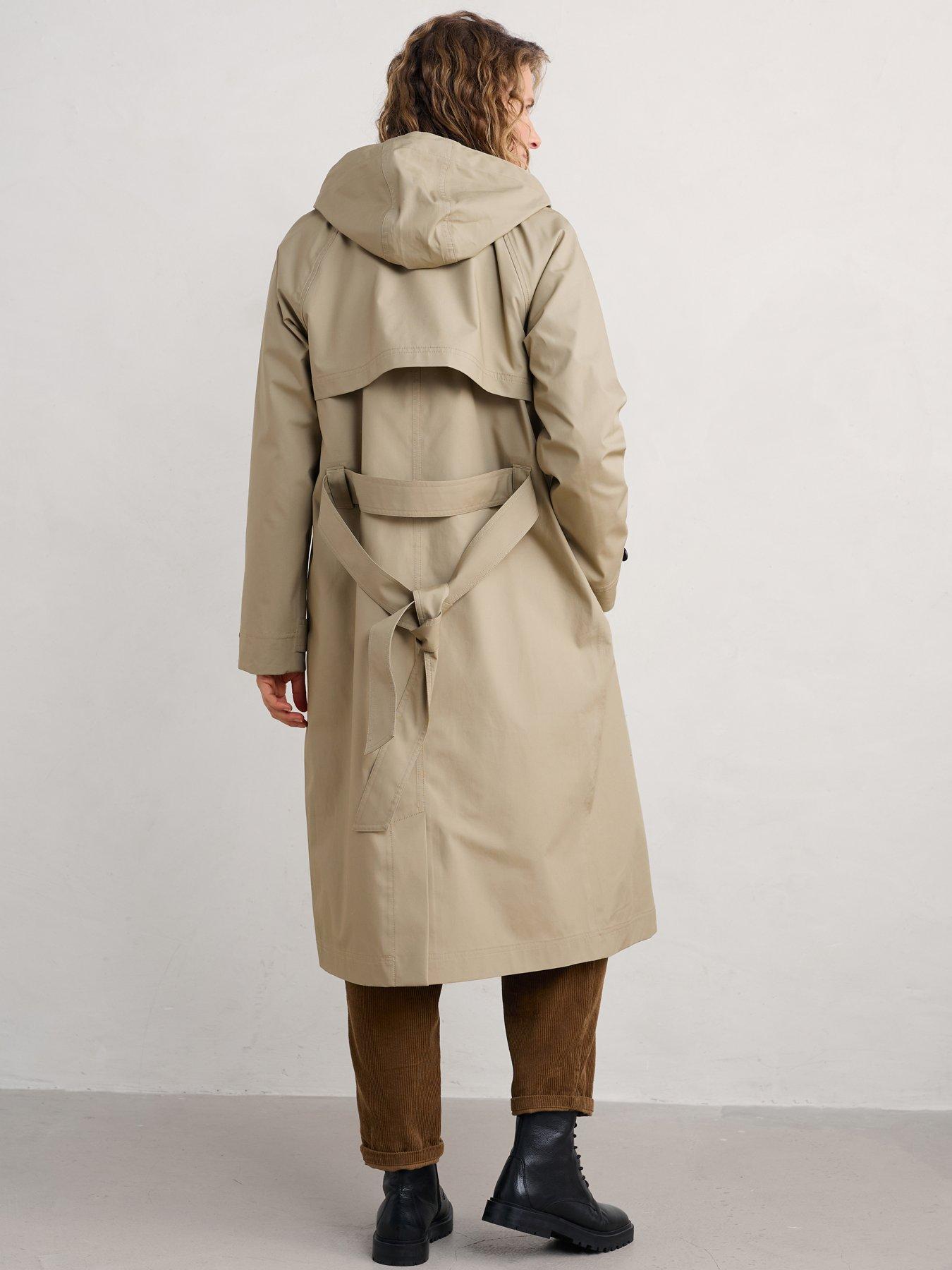  image of seasalt-cornwall-double-breasted-hooded-trench-coat-cream-beige