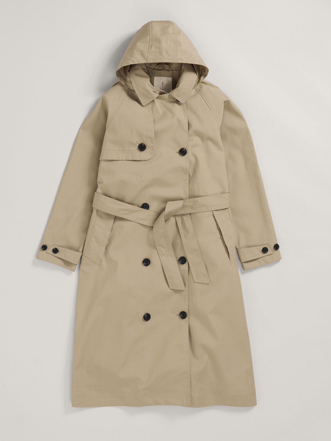  image of seasalt-cornwall-double-breasted-hooded-trench-coat-cream-beige