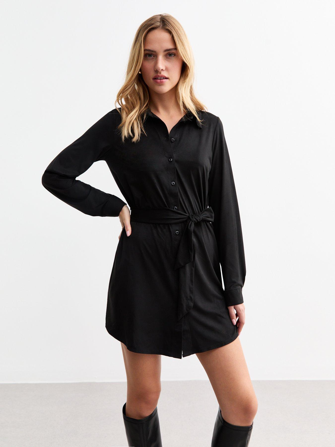 undefined Faux Suede Mini Shirt Dress - Black