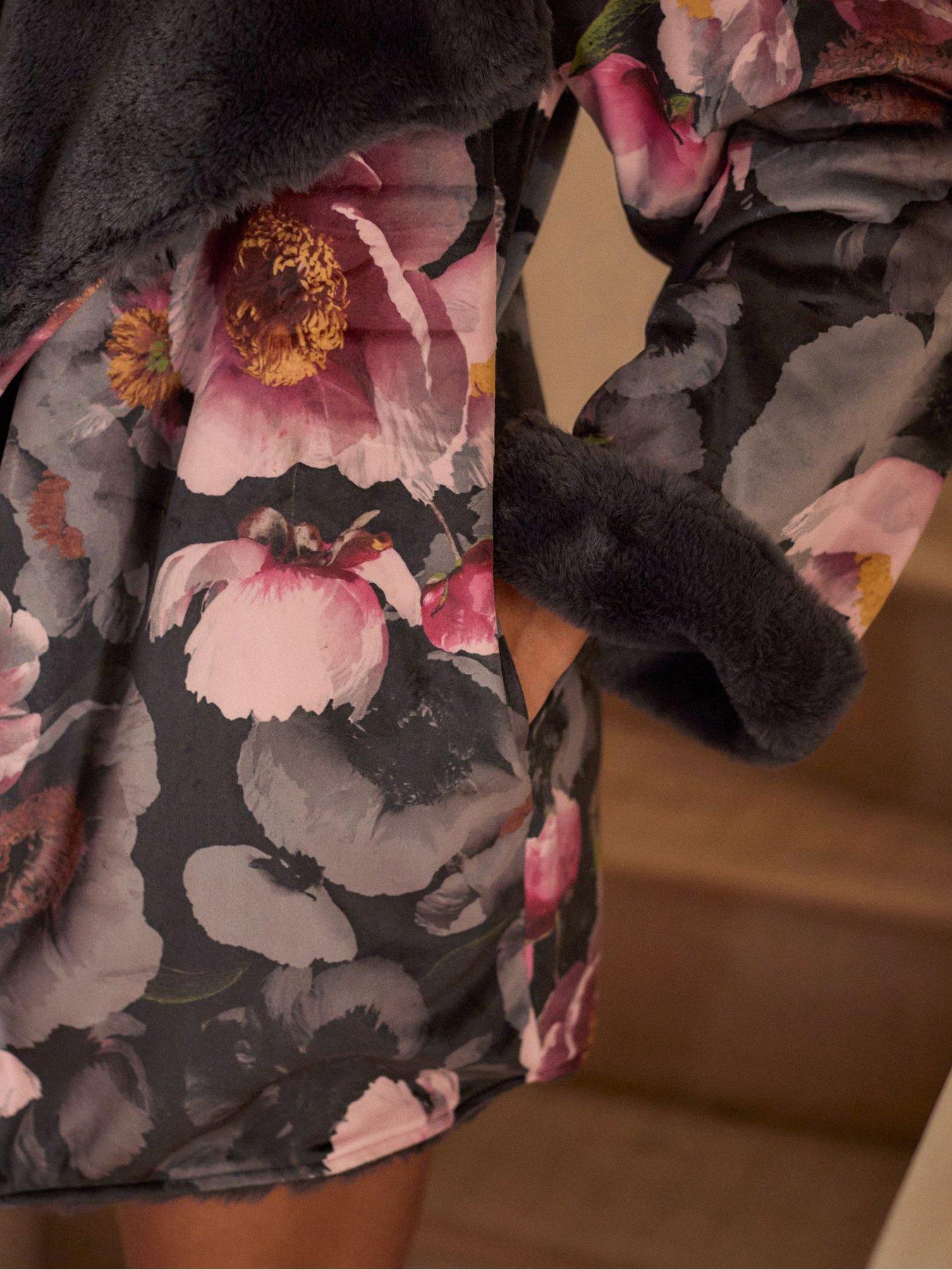 Image 4 of 5 of B By Ted Baker B By Baker Floral Printed Borg Zip Through Hoodie - Pink Floral