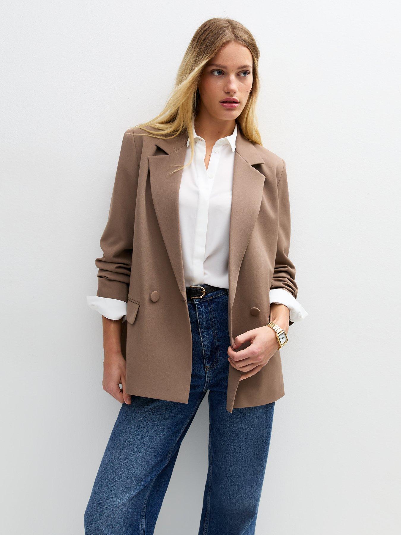  image of new-look-mink-double-breasted-woven-blazer