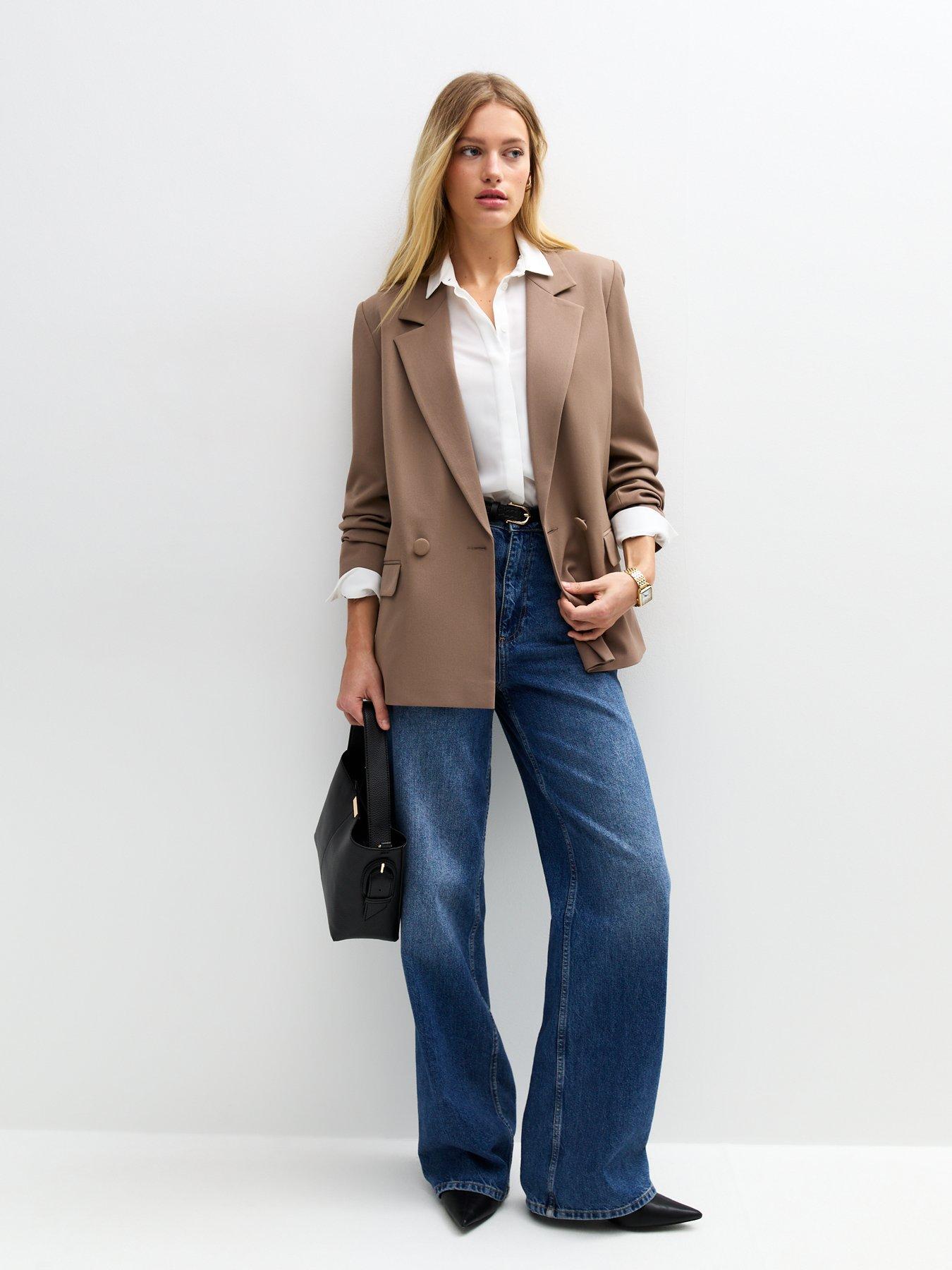  image of new-look-mink-double-breasted-woven-blazer