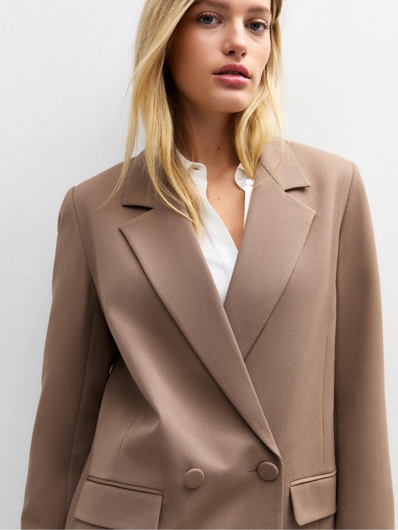  image of new-look-mink-double-breasted-woven-blazer
