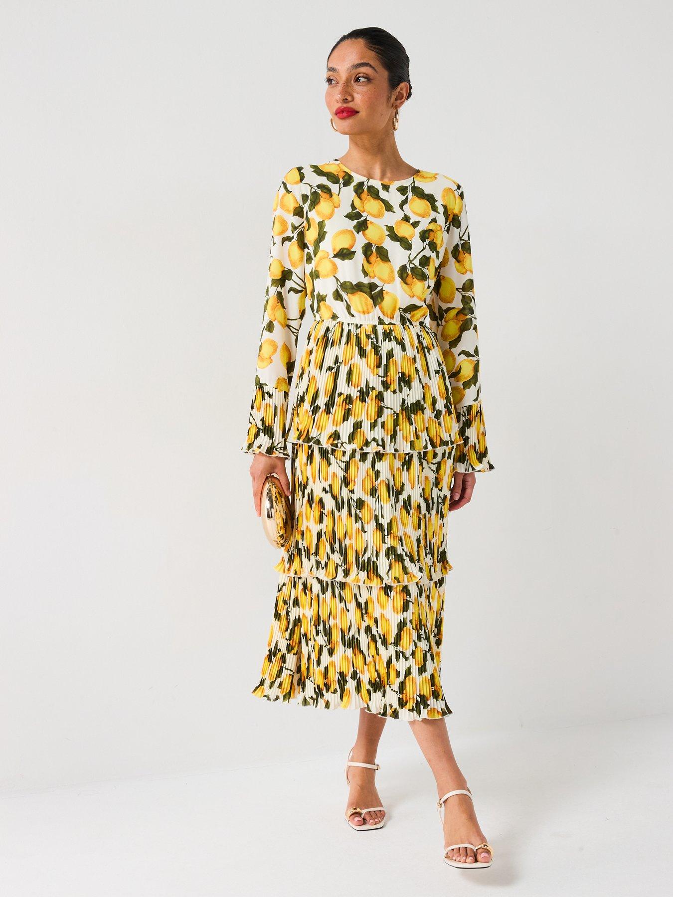 V by Very Lemon Printed Ruffle Midi Dress - Print