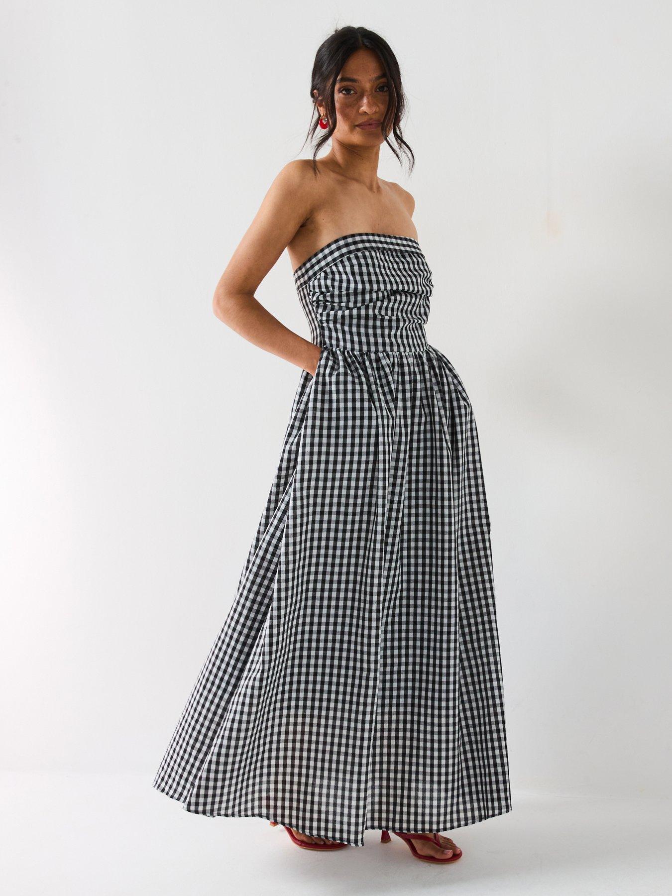  image of v-by-very-bandeau-gingham-midaxi-dress-black