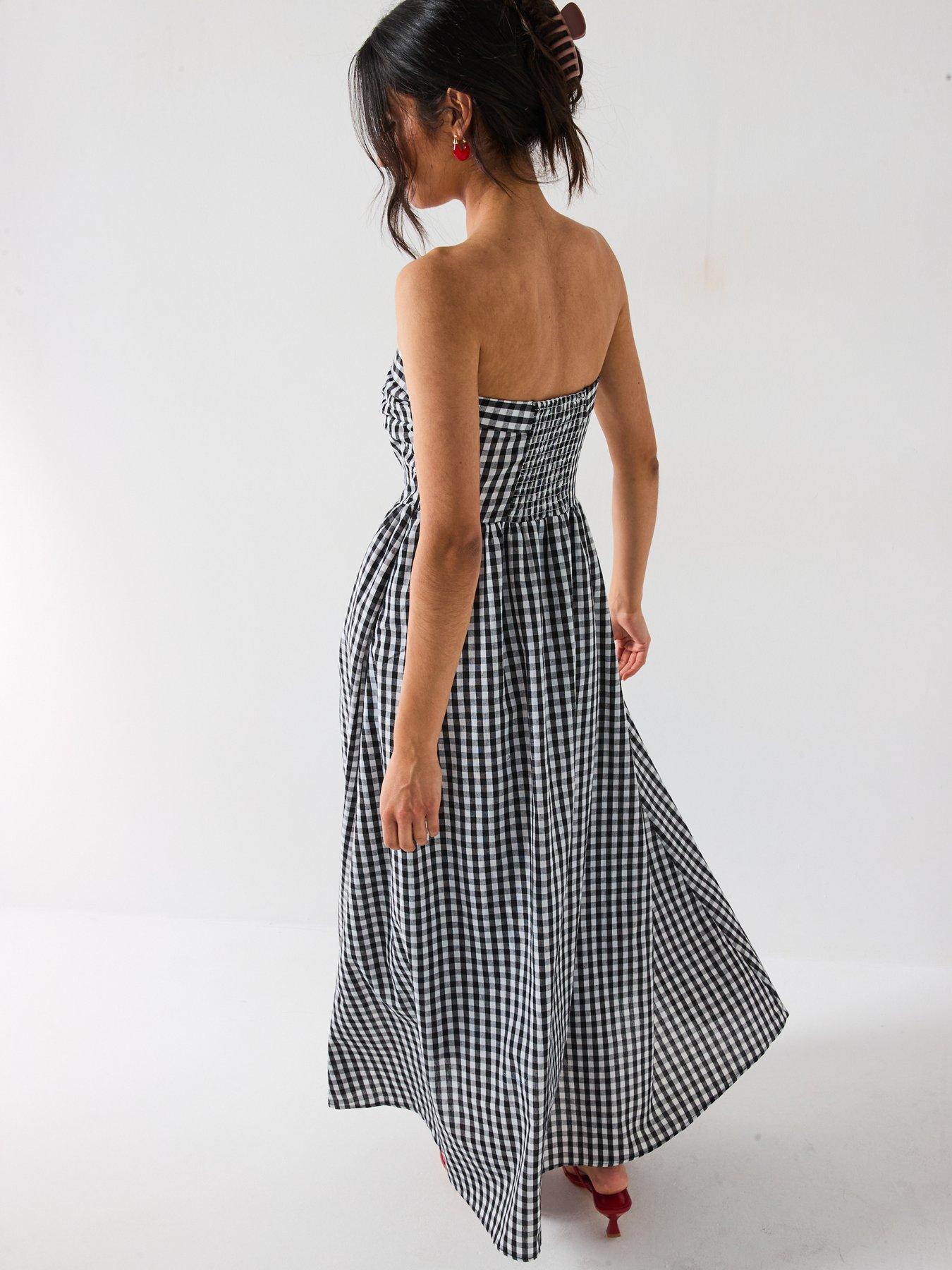  image of v-by-very-bandeau-gingham-midaxi-dress-black