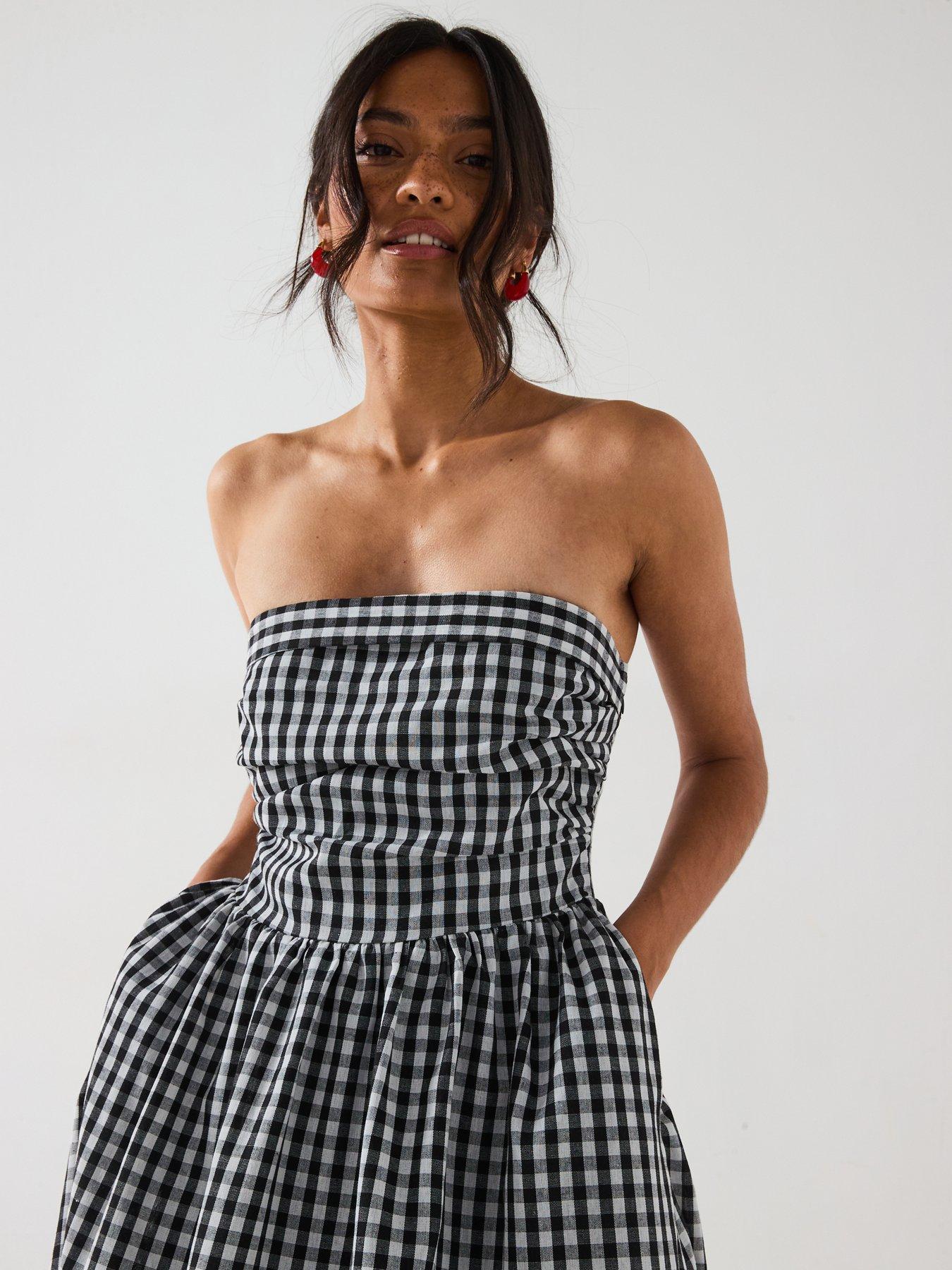  image of v-by-very-bandeau-gingham-midaxi-dress-black