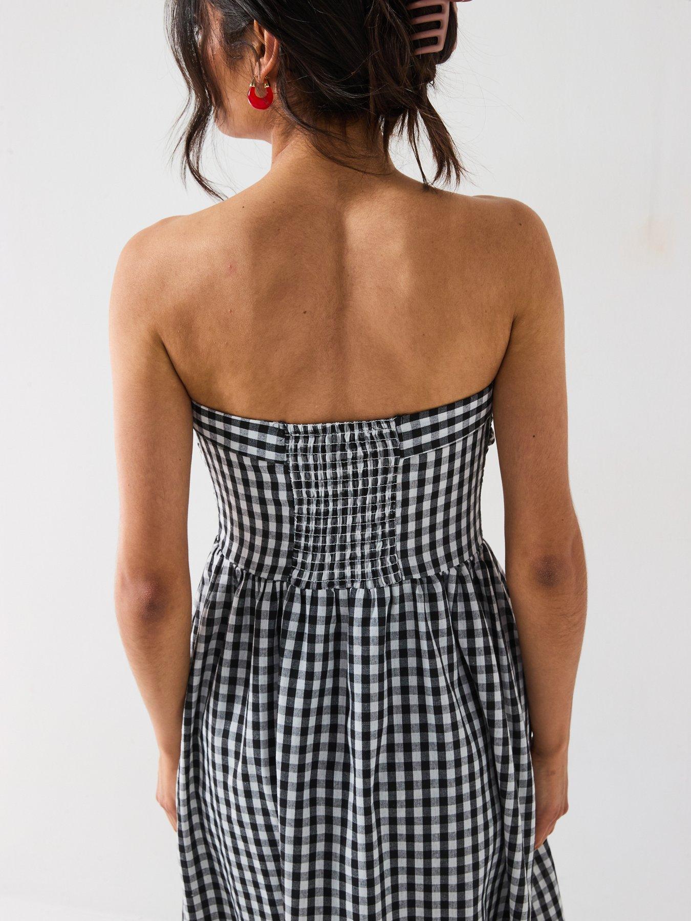  image of v-by-very-bandeau-gingham-midaxi-dress-black