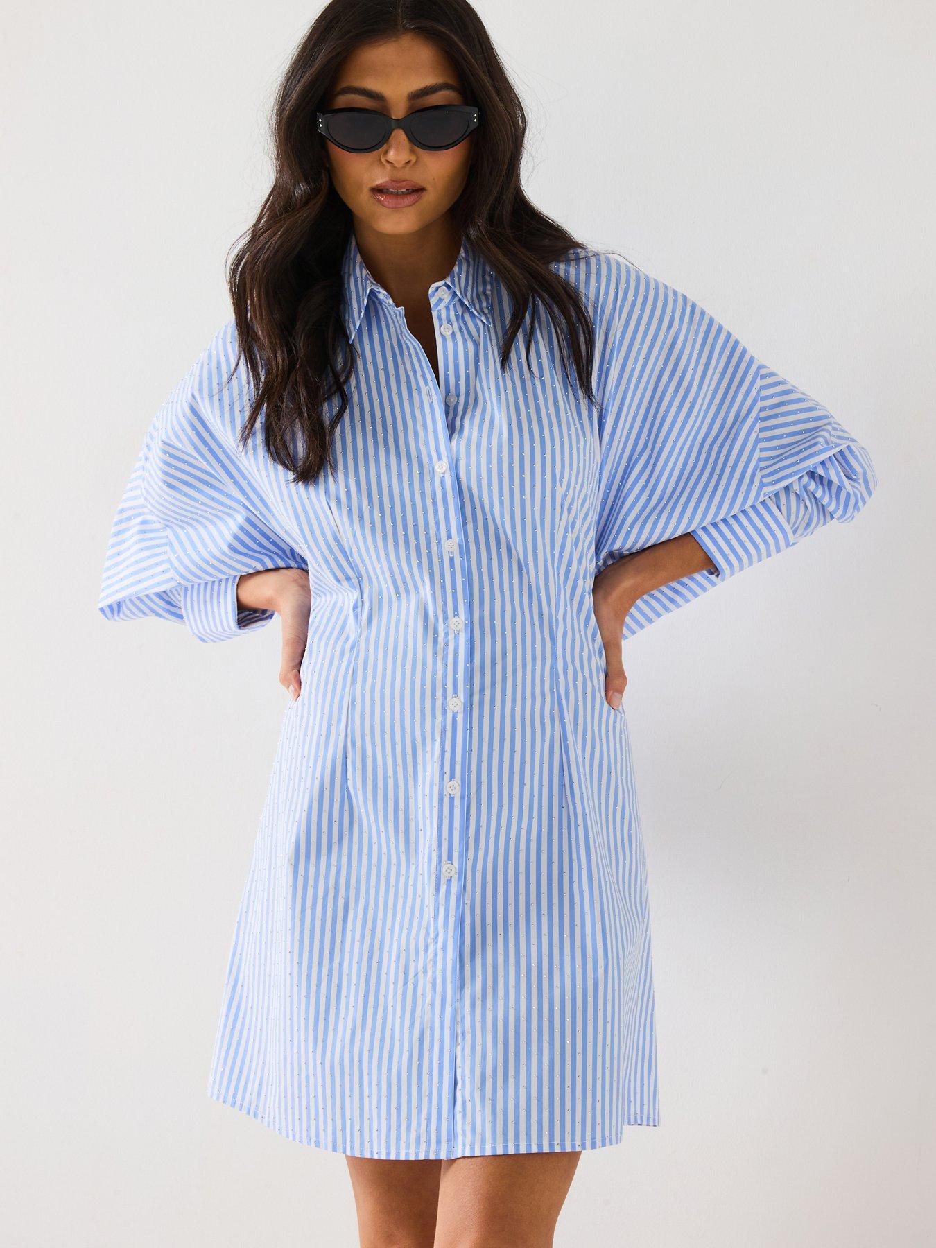 front image of v-by-very-embellished-stripe-shirt-dress