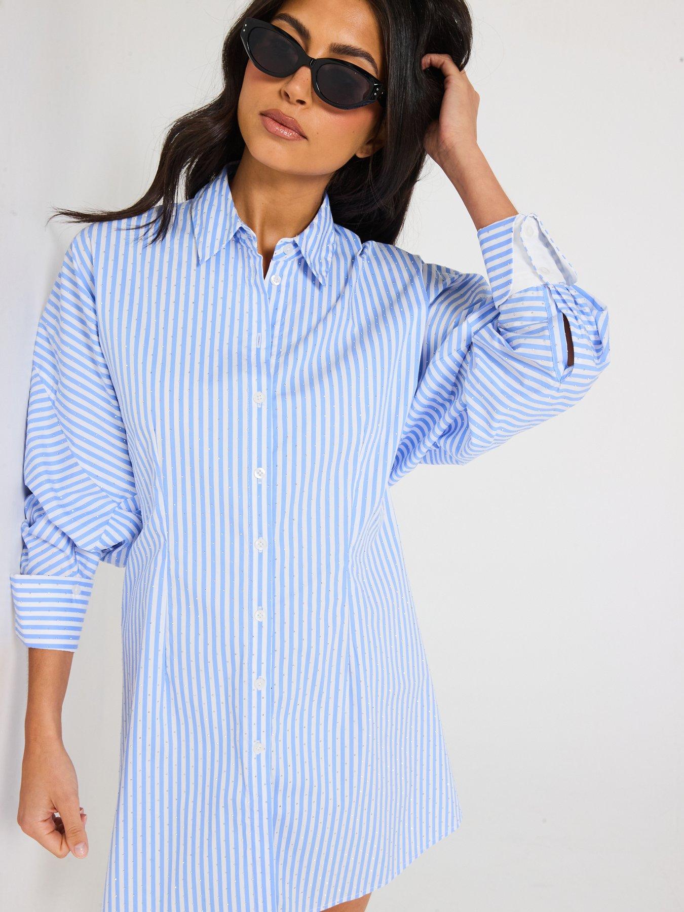  image of v-by-very-embellished-stripe-shirt-dress