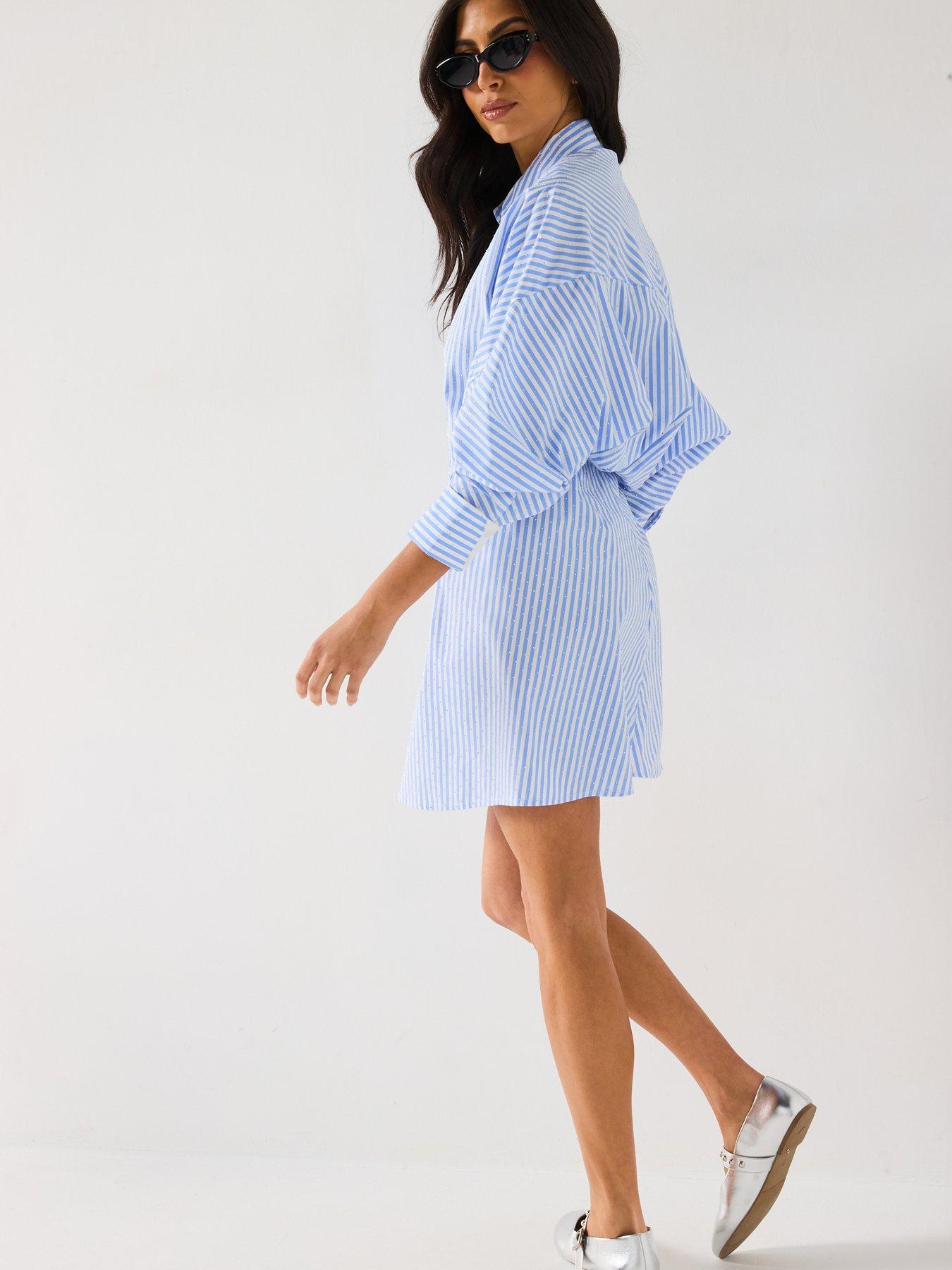  image of v-by-very-embellished-stripe-shirt-dress