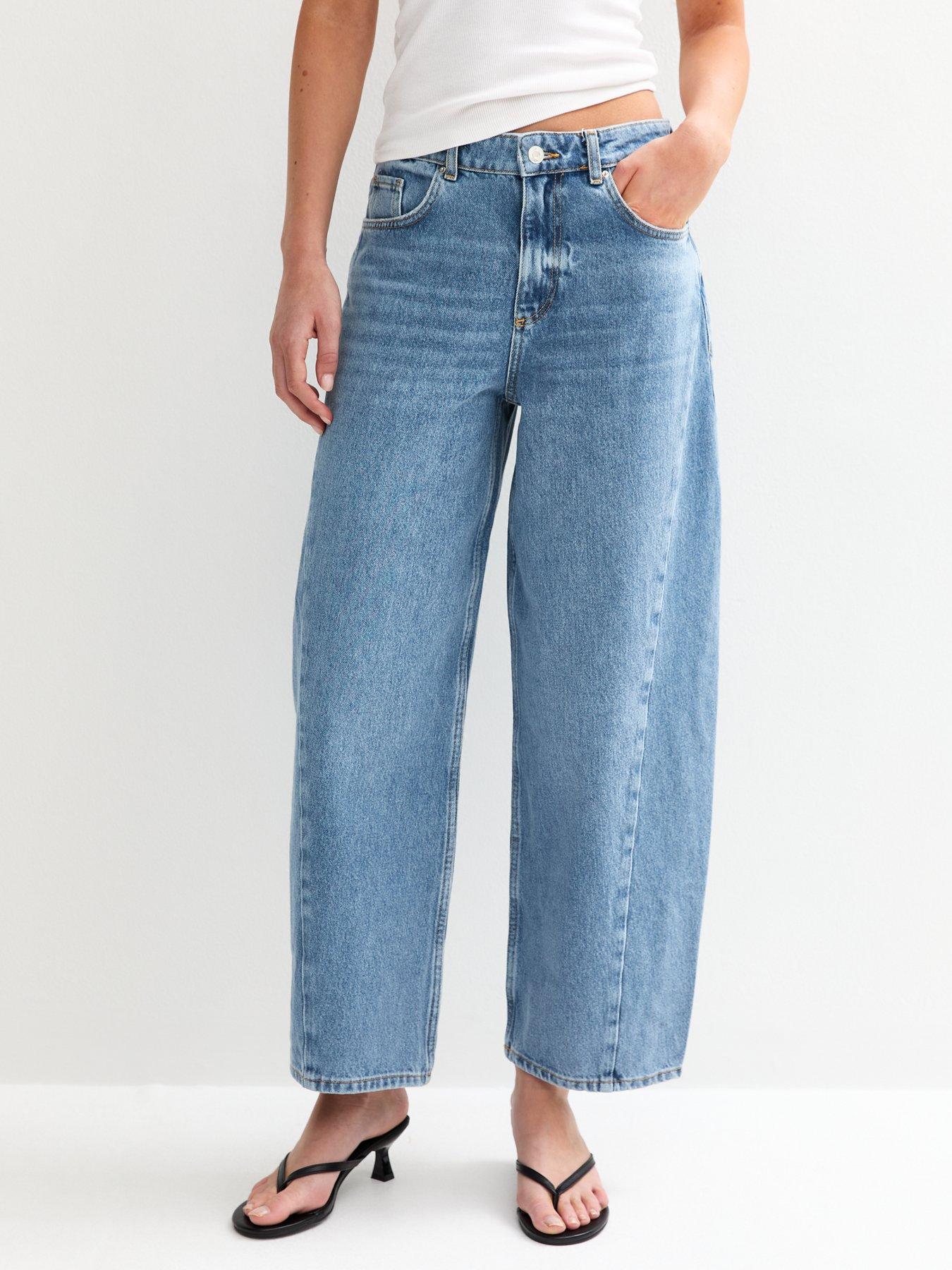 Image 1 of 6 of New Look Washed Barrel Leg Jeans - Blue