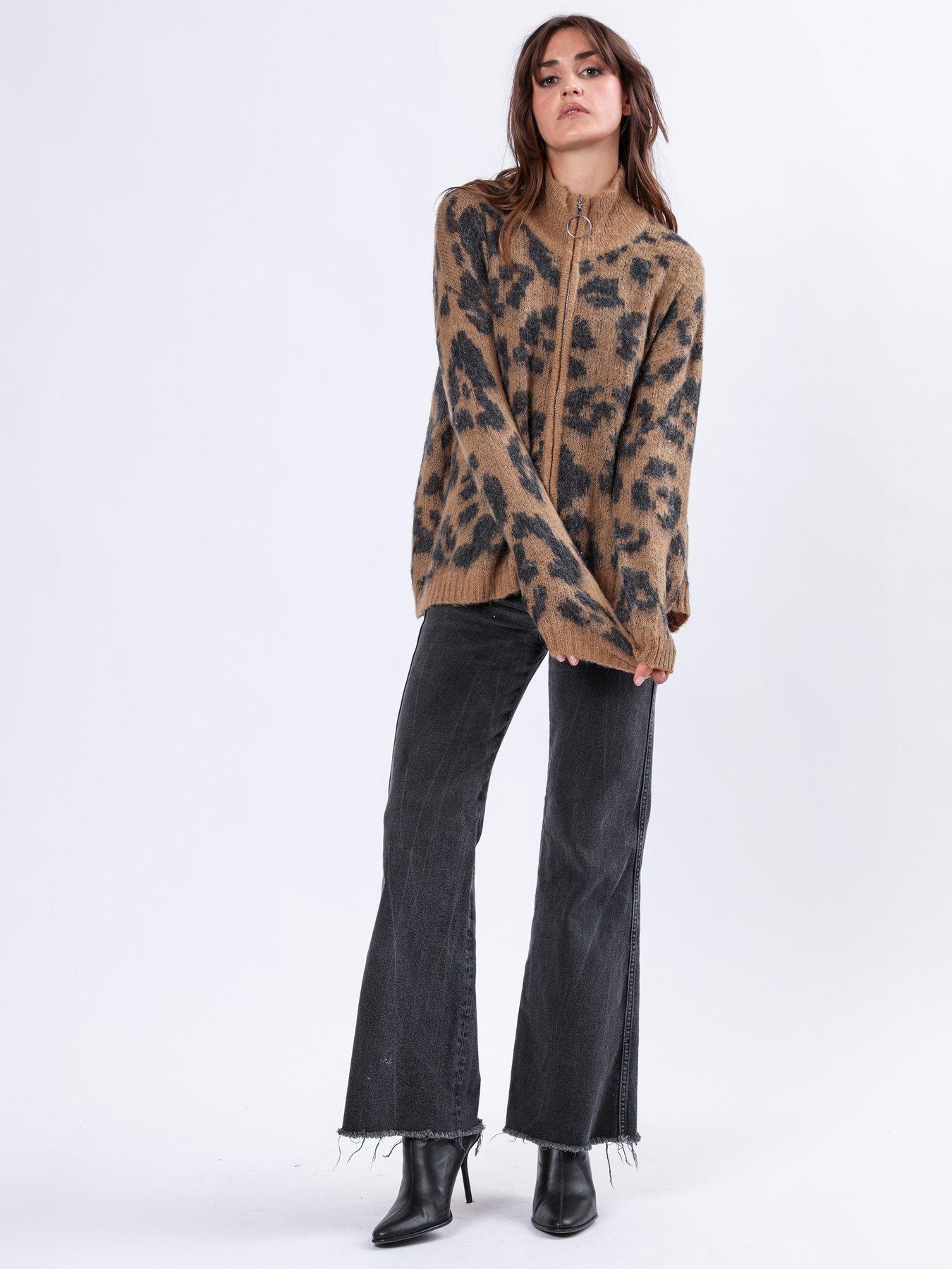  image of religion-oversized-zip-through-cardigan-brown