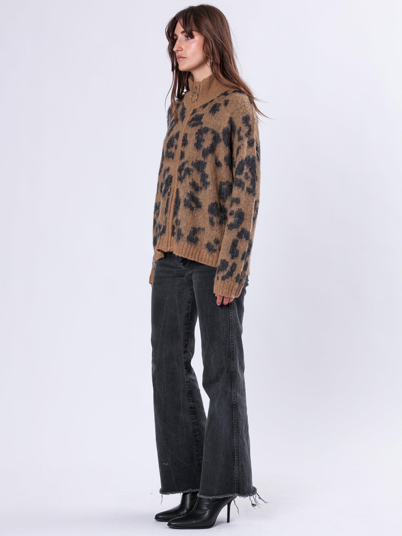  image of religion-oversized-zip-through-cardigan-brown