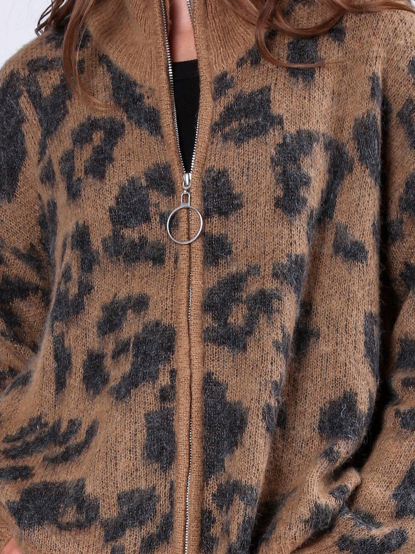  image of religion-oversized-zip-through-cardigan-brown
