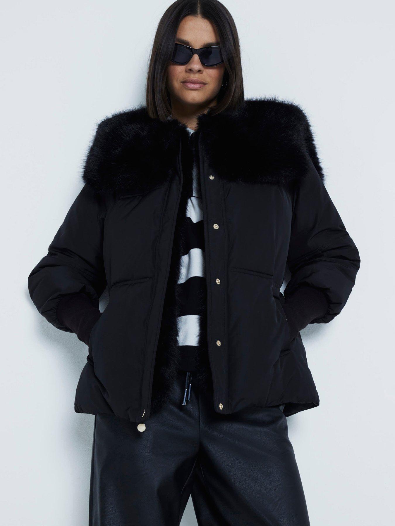 undefined Padded Faux Fur Collar Jacket - Black
