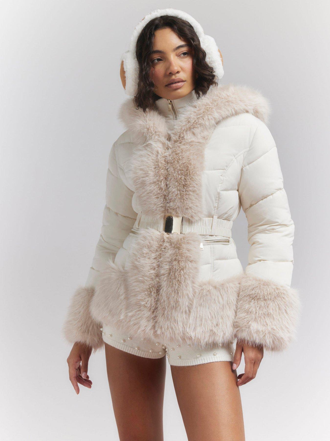 undefined Faux Fur Ski Bunny Jacket - Cream