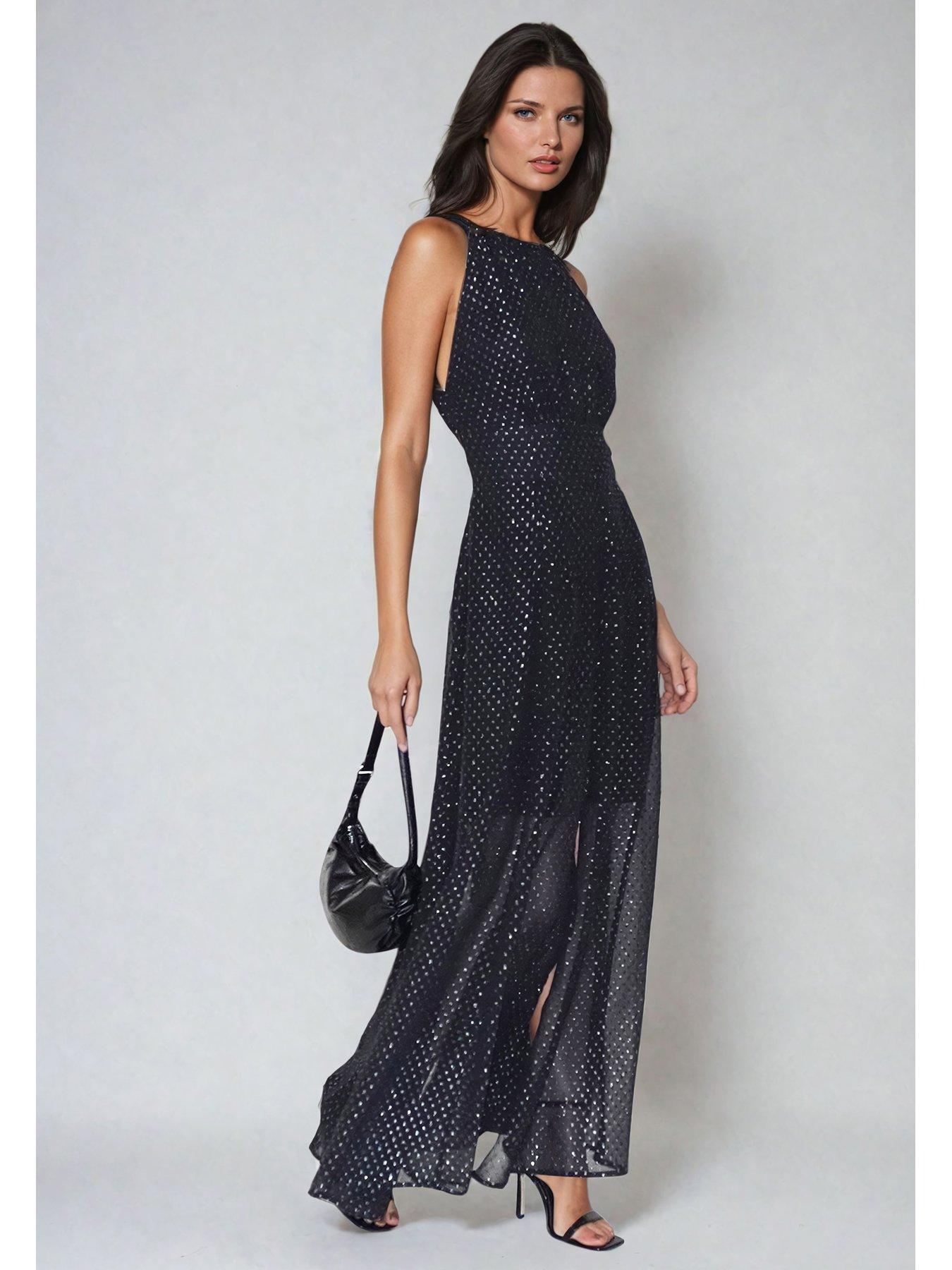  image of religion-halterneck-maxi-dress-grey