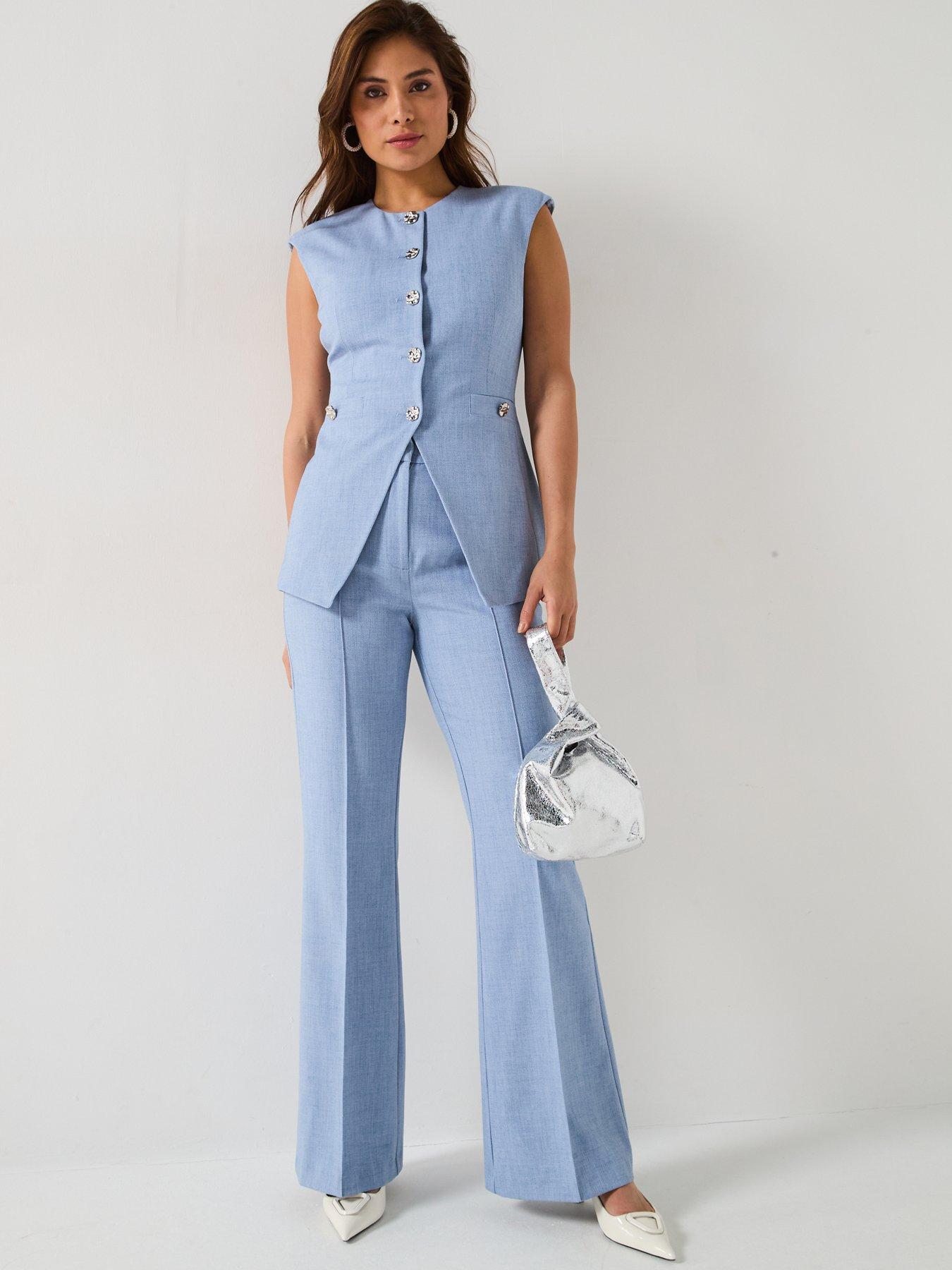  image of v-by-very-longline-textured-waistcoat-co-ord-blue
